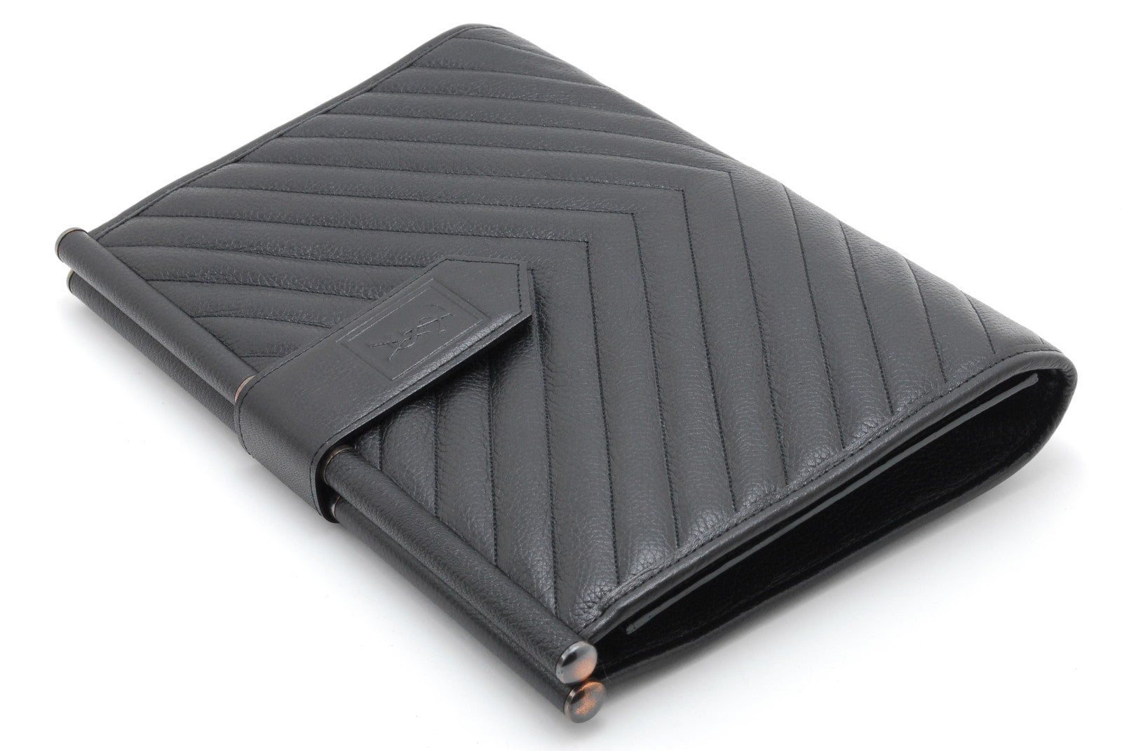 Saint Laurent Chevron Clutch Bag - Black, Leather