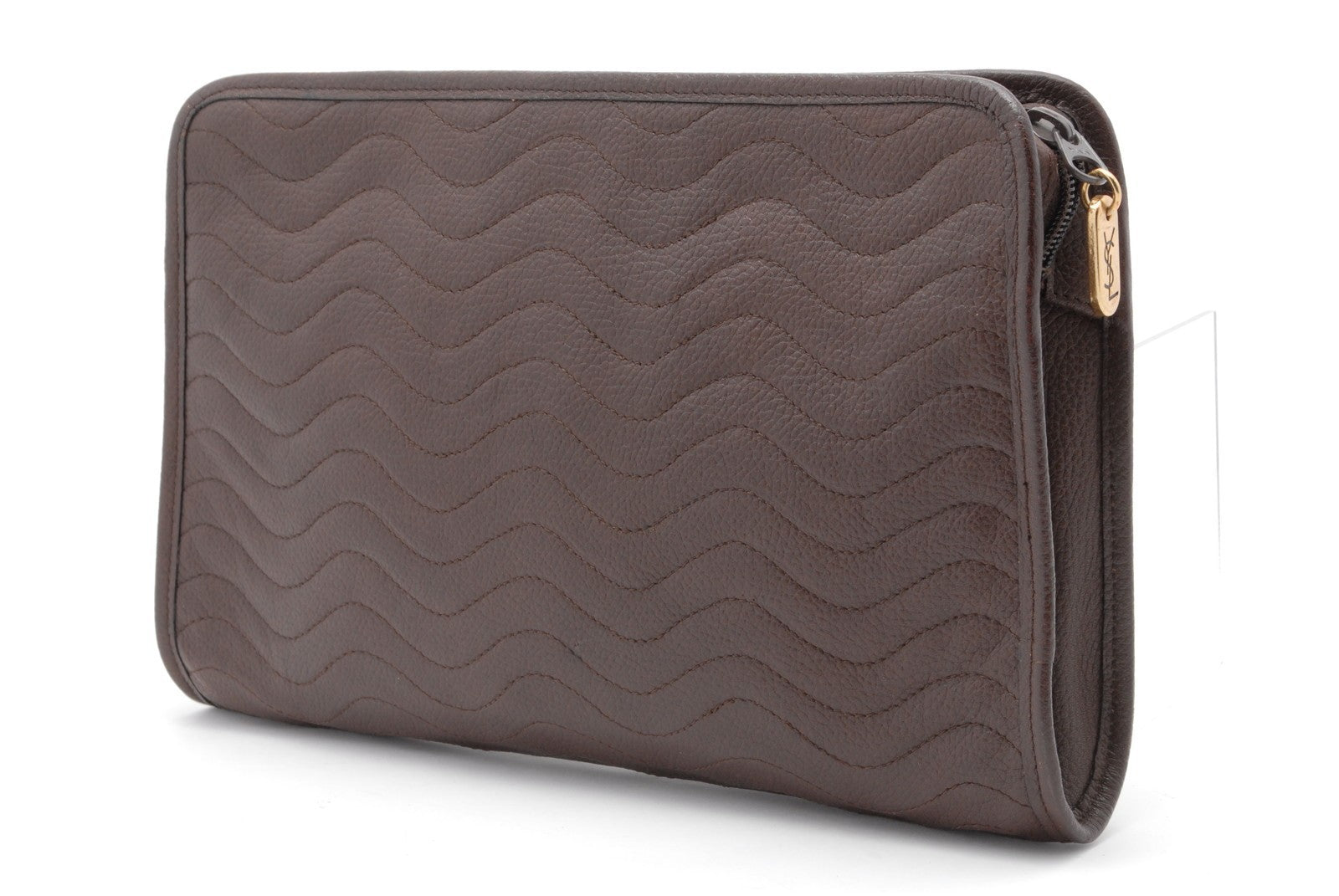 Saint Laurent Yves Leather Clutch Bag - Brown, Leather