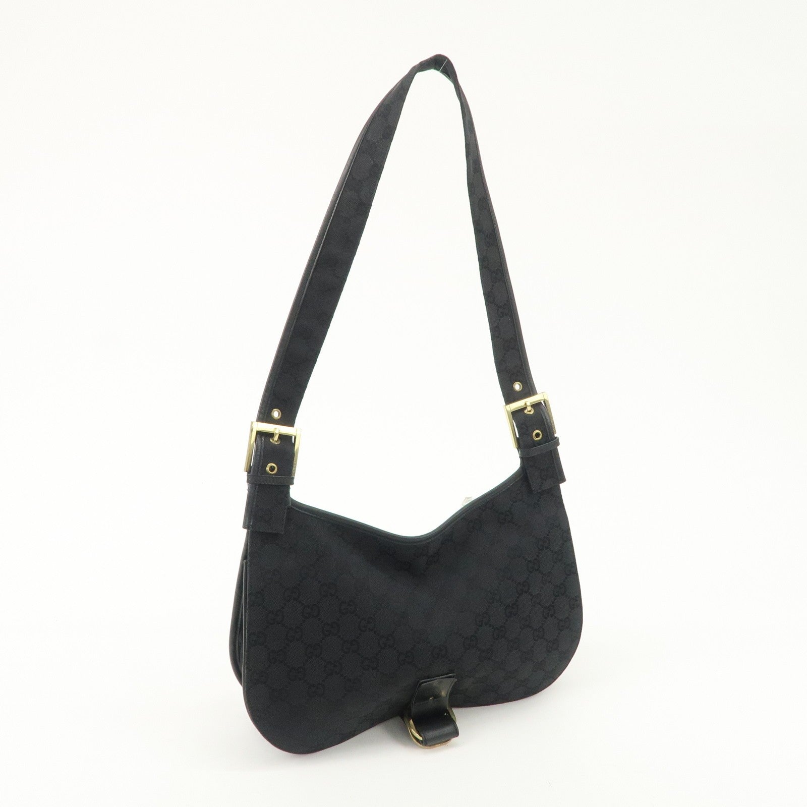 Gucci GG Canvas Leather semi Shoulder Bag - Black, Canvas