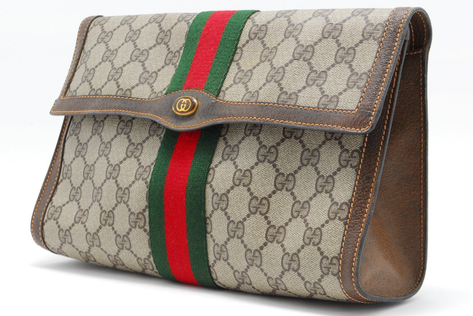 Gucci Sherry Line Clutch Bag - Brown, PVC Leather