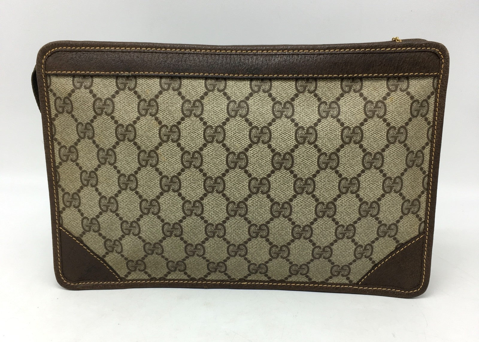 Gucci GG Supreme Monogram Clutch Bag - Beige/Brown, PVC Leather