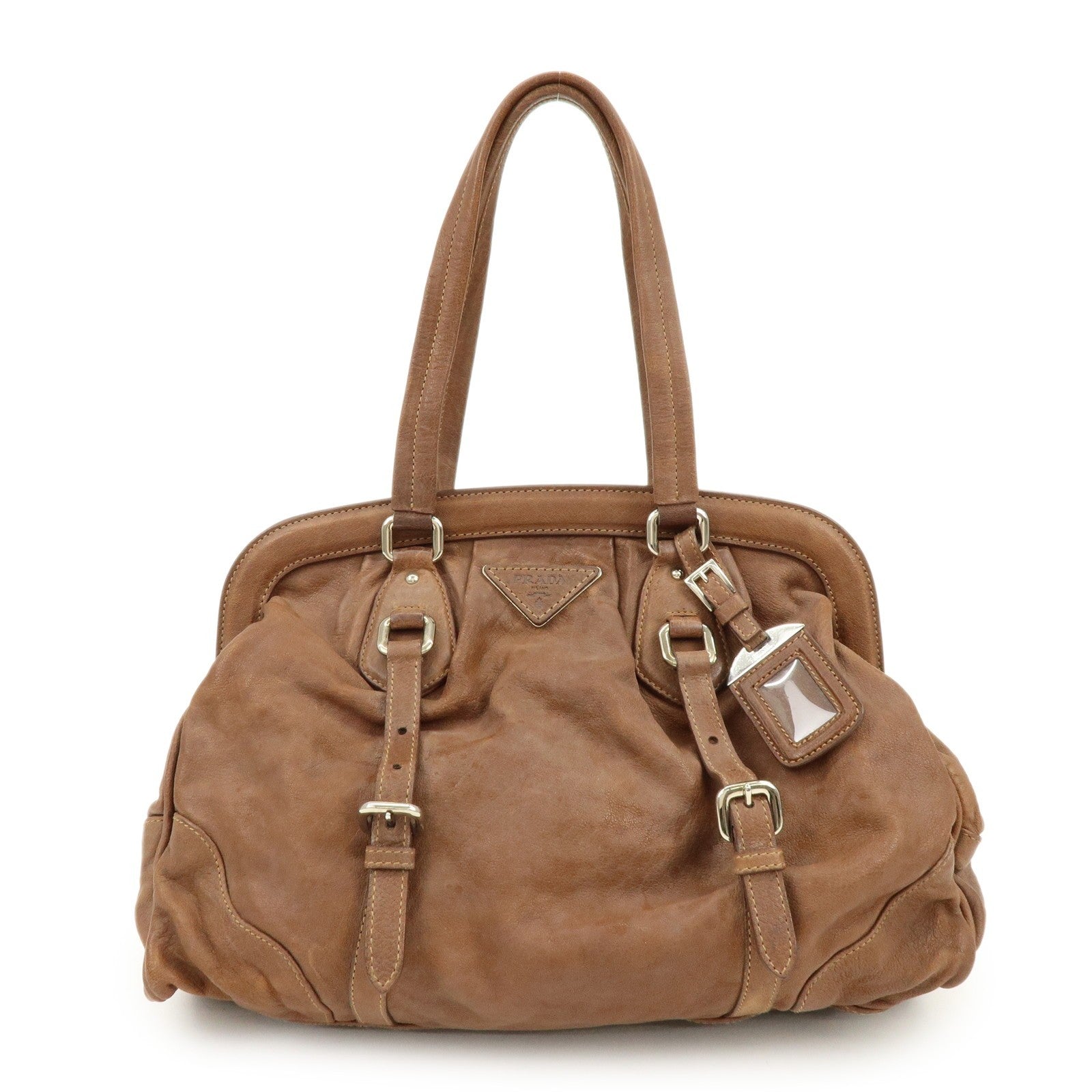 Prada Boston Hand Bag - Brown, Leather