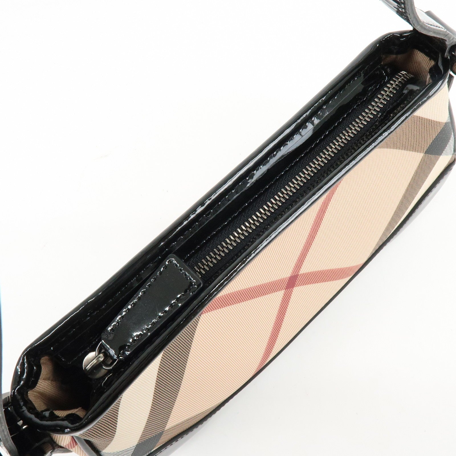 Burberry Nova Plaid Hand Bag - Beige, Black, PVC, Patent Leather