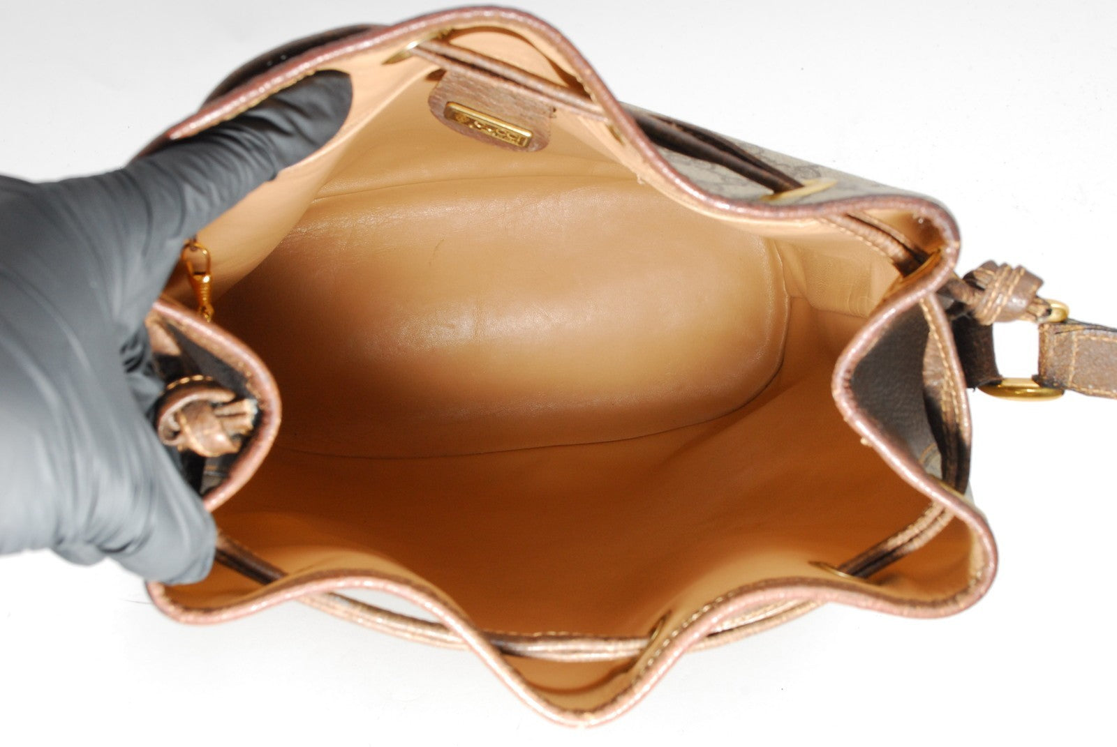 Gucci GG Supreme Drawstring Shoulder Bag - Brown, PVC Leather