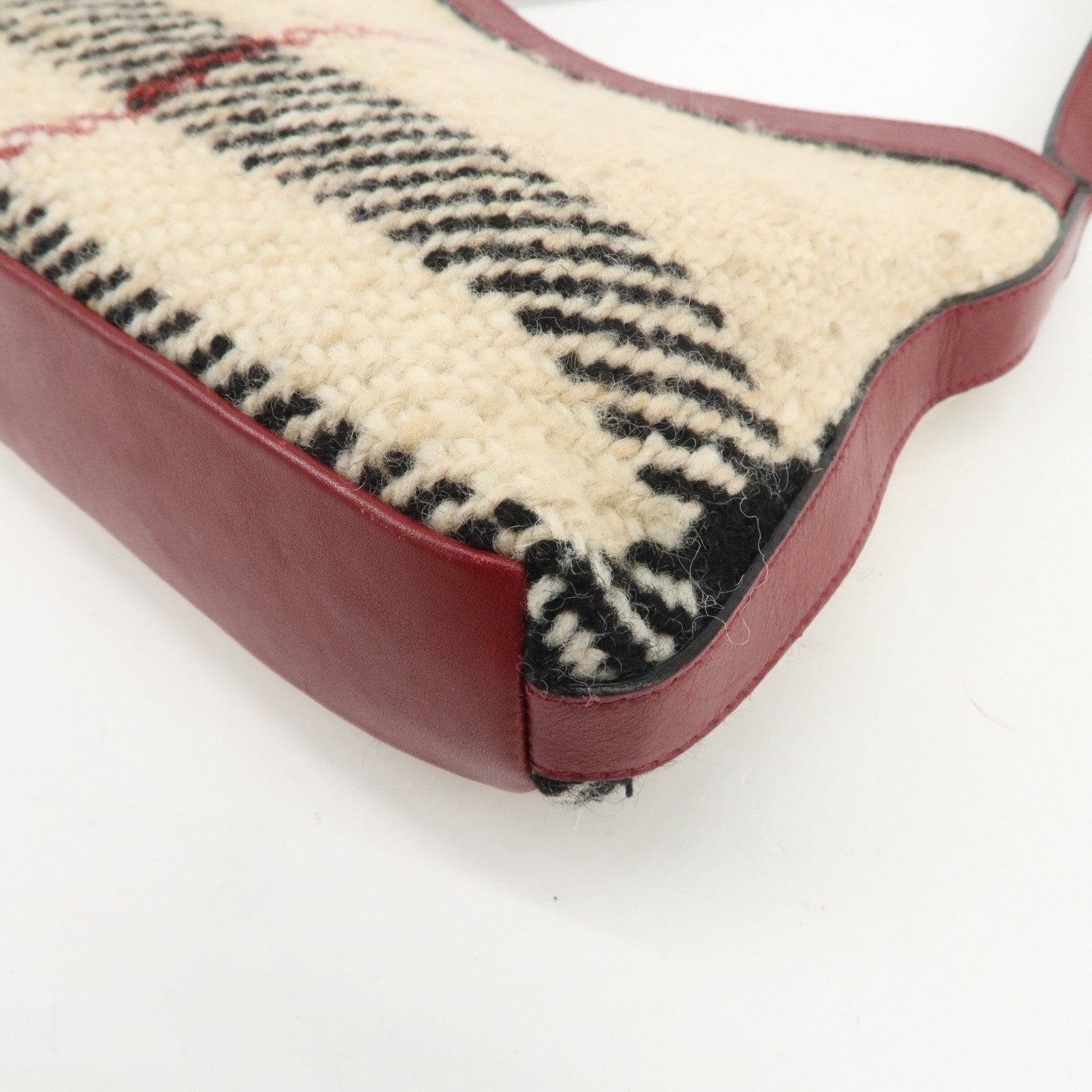 Burberry Hand Bag - Wine Red, Beige, Wool, Leather