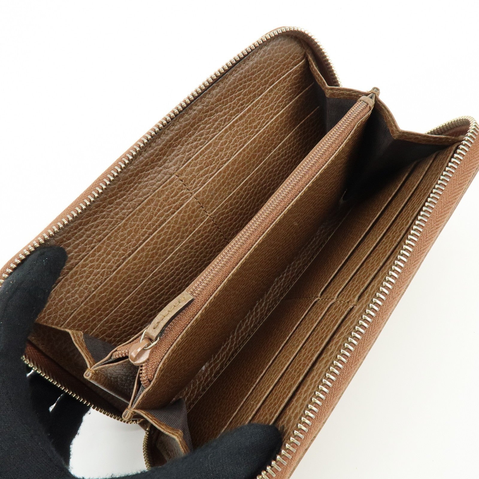 Gucci GG Canvas Leather Round Zippy Long Wallet - Beige, Brown, Canvas, Leather