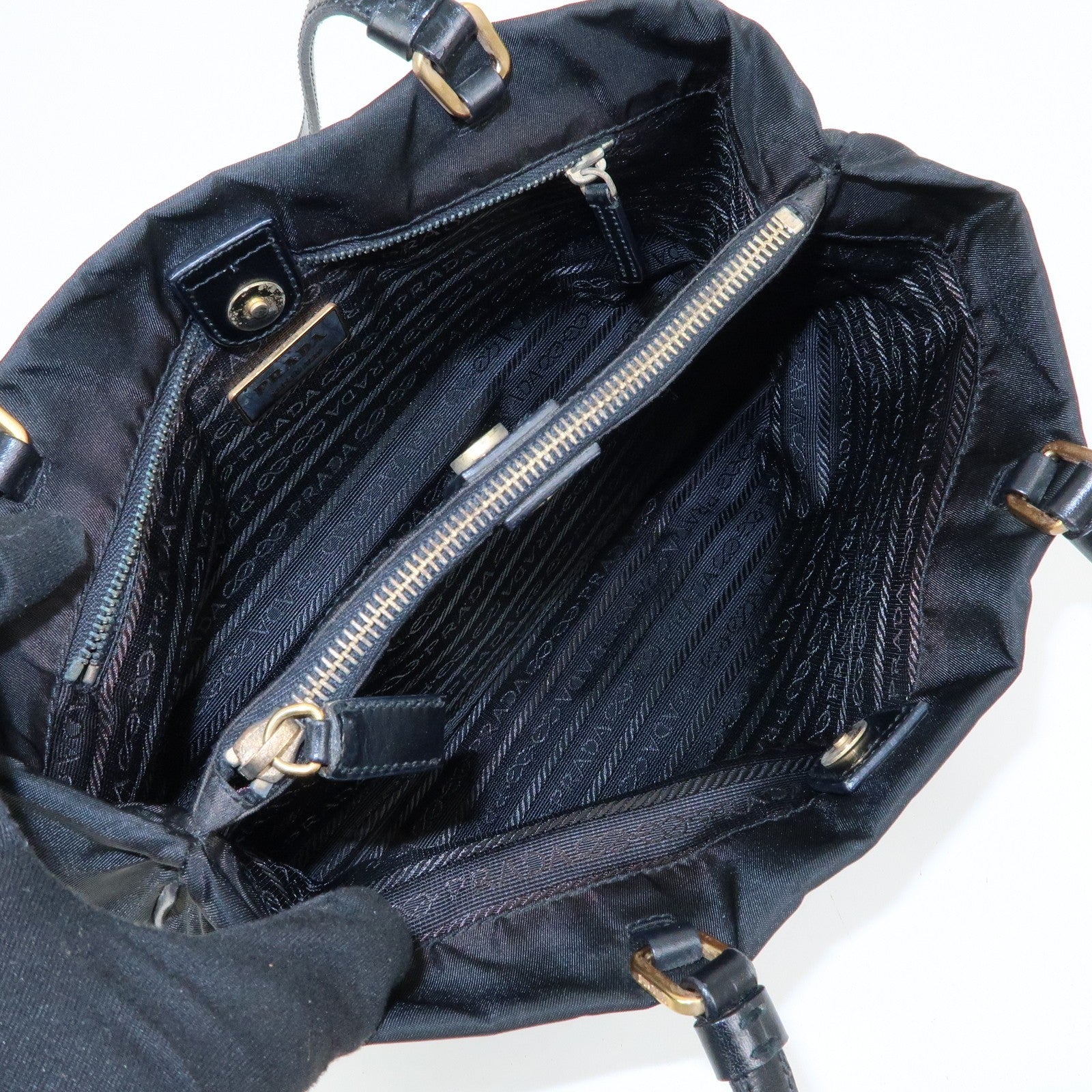 Prada Triangle Logo Tote Bag - Black, Nylon and Leather