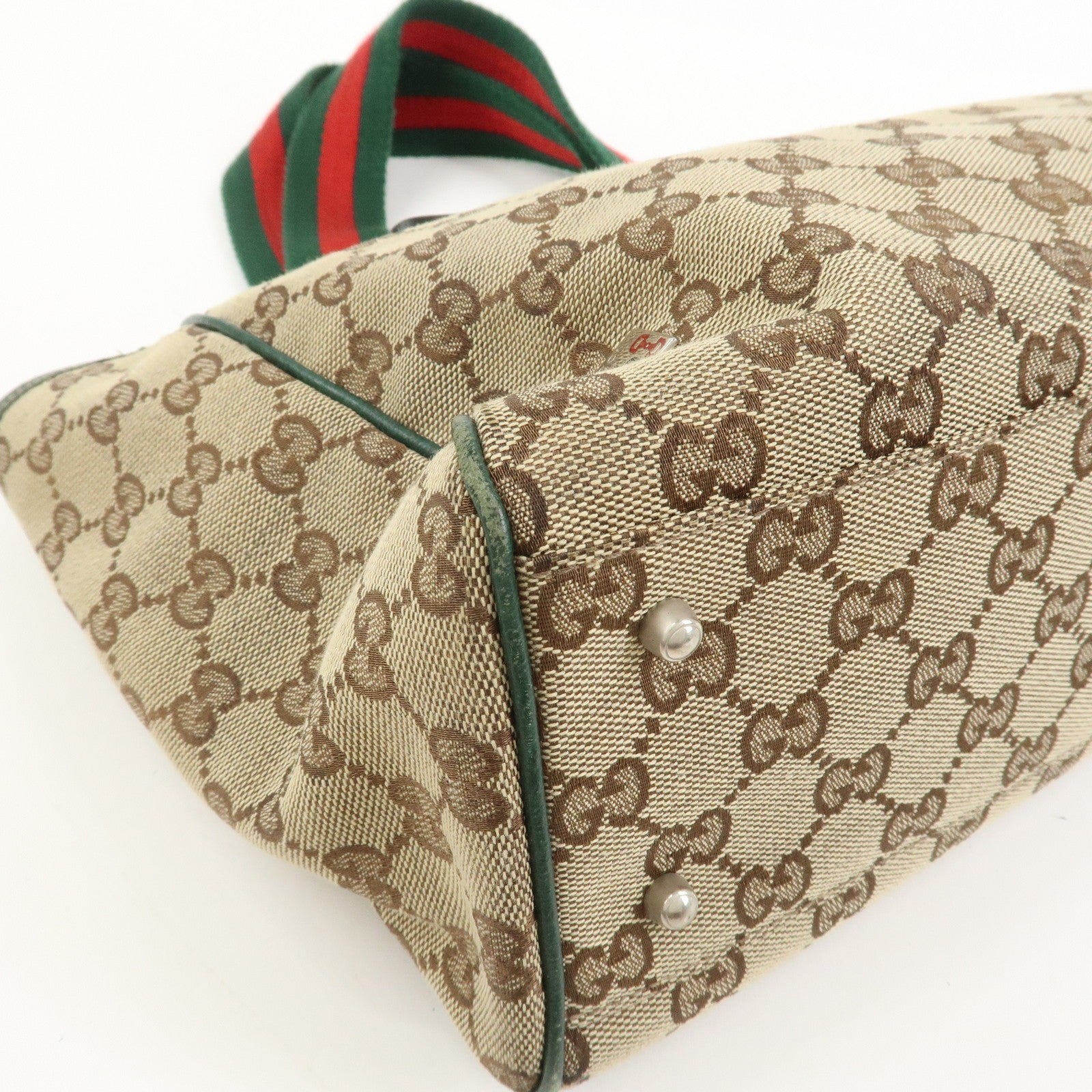 Gucci Tote Hand Bag - Brown and Green, GG Canvas and Leather