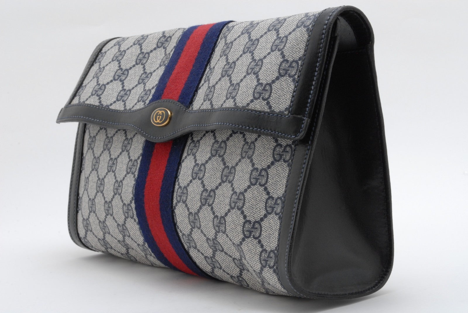 Gucci GG Supreme Web Clutch - Navy, Canvas, Leather