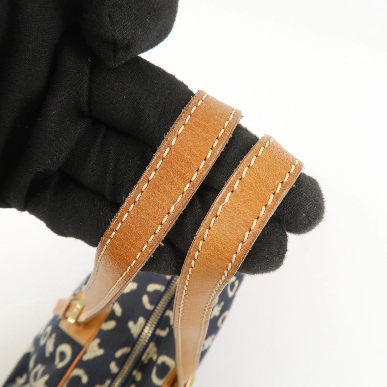 CELINE C Macadam Canvas Leather Shoulder Bag Navy