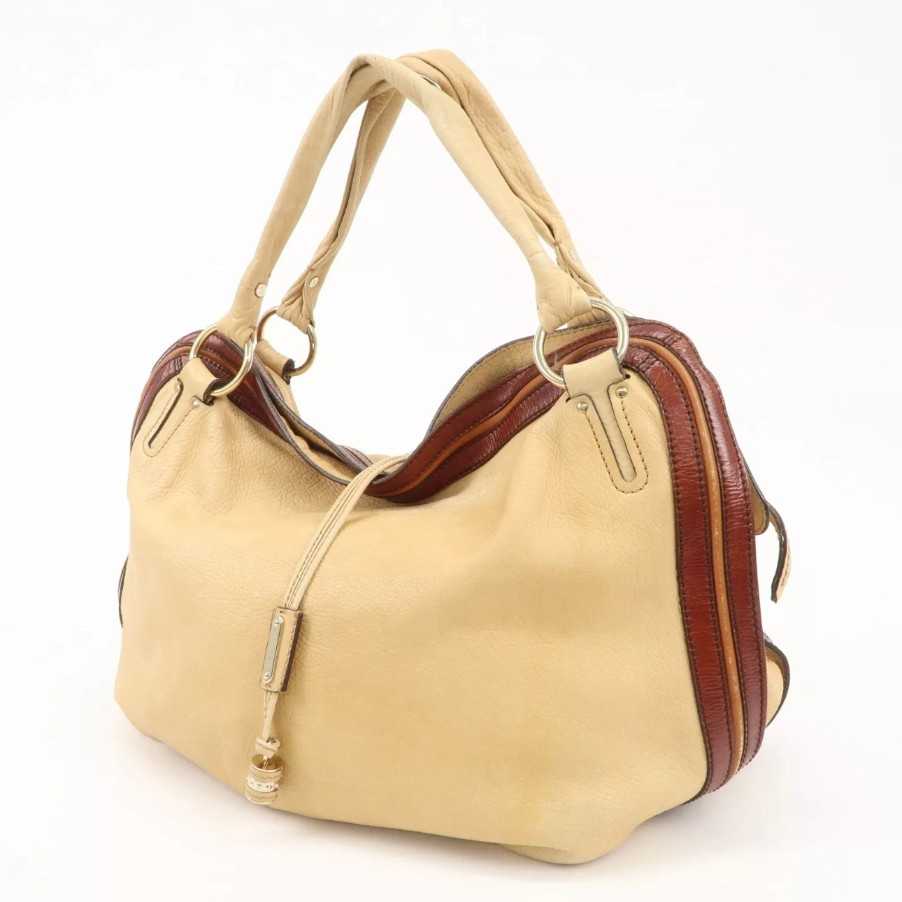 CELINE Bitter Sweet Leather Shoulder Bag Beige Brown Gold Hardware