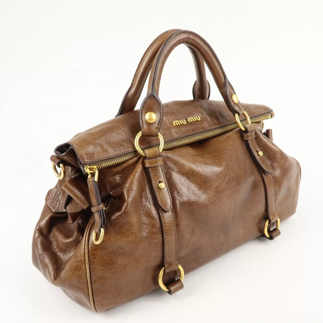 MIU MIU Leather 2Way Bag Shoulder Bag Crossbody Bag Brown
