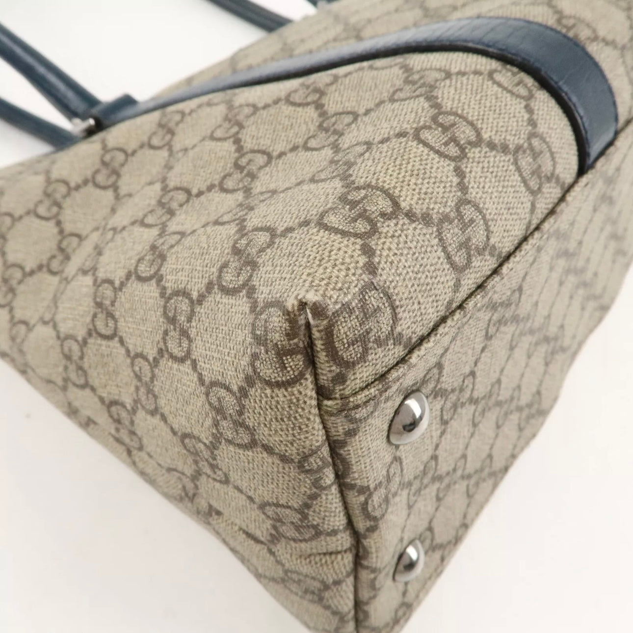 GG Supreme Leather Tote Bag Beige Navy