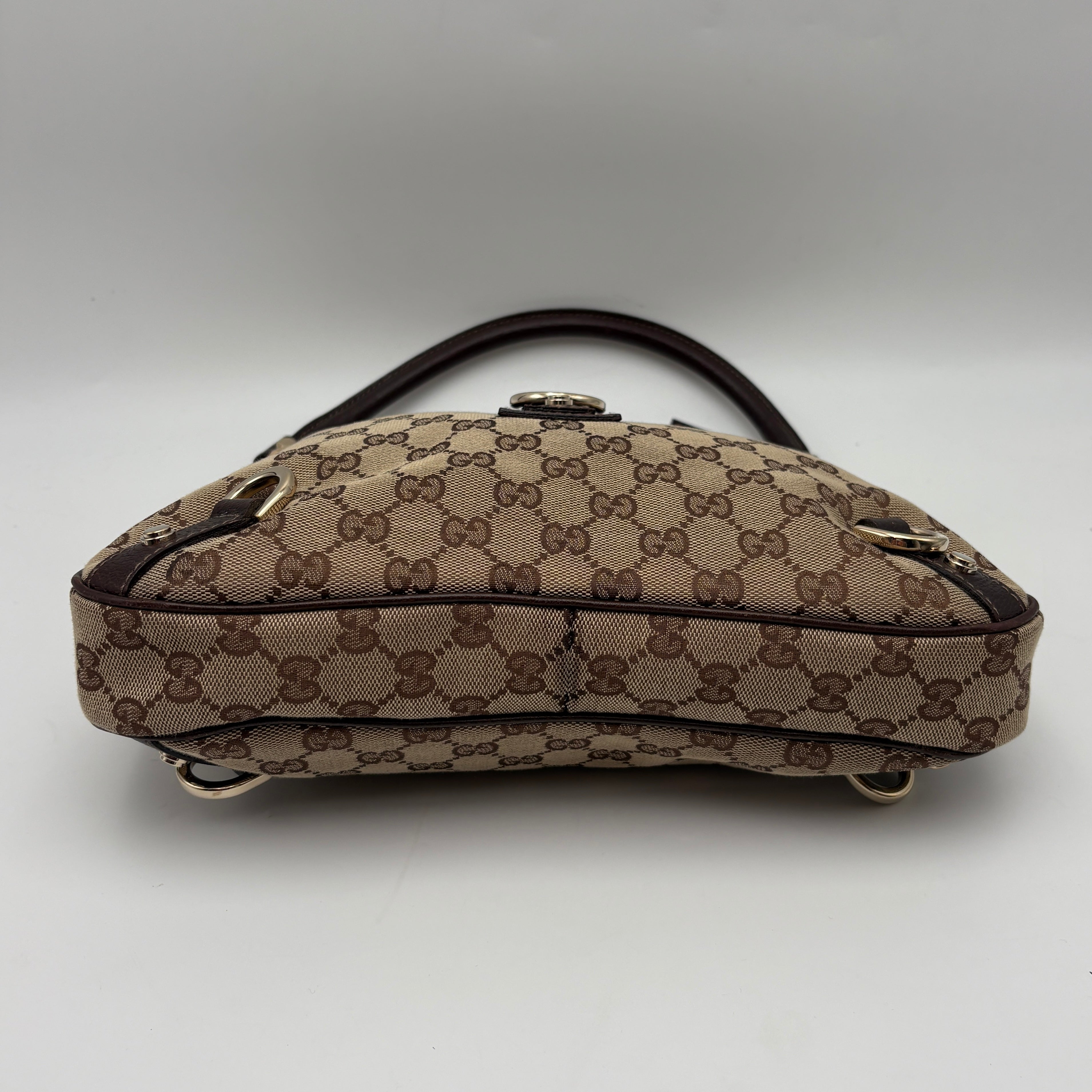 GUCCI ABBEY GG CANVAS LEATHER SHOULDER BAG