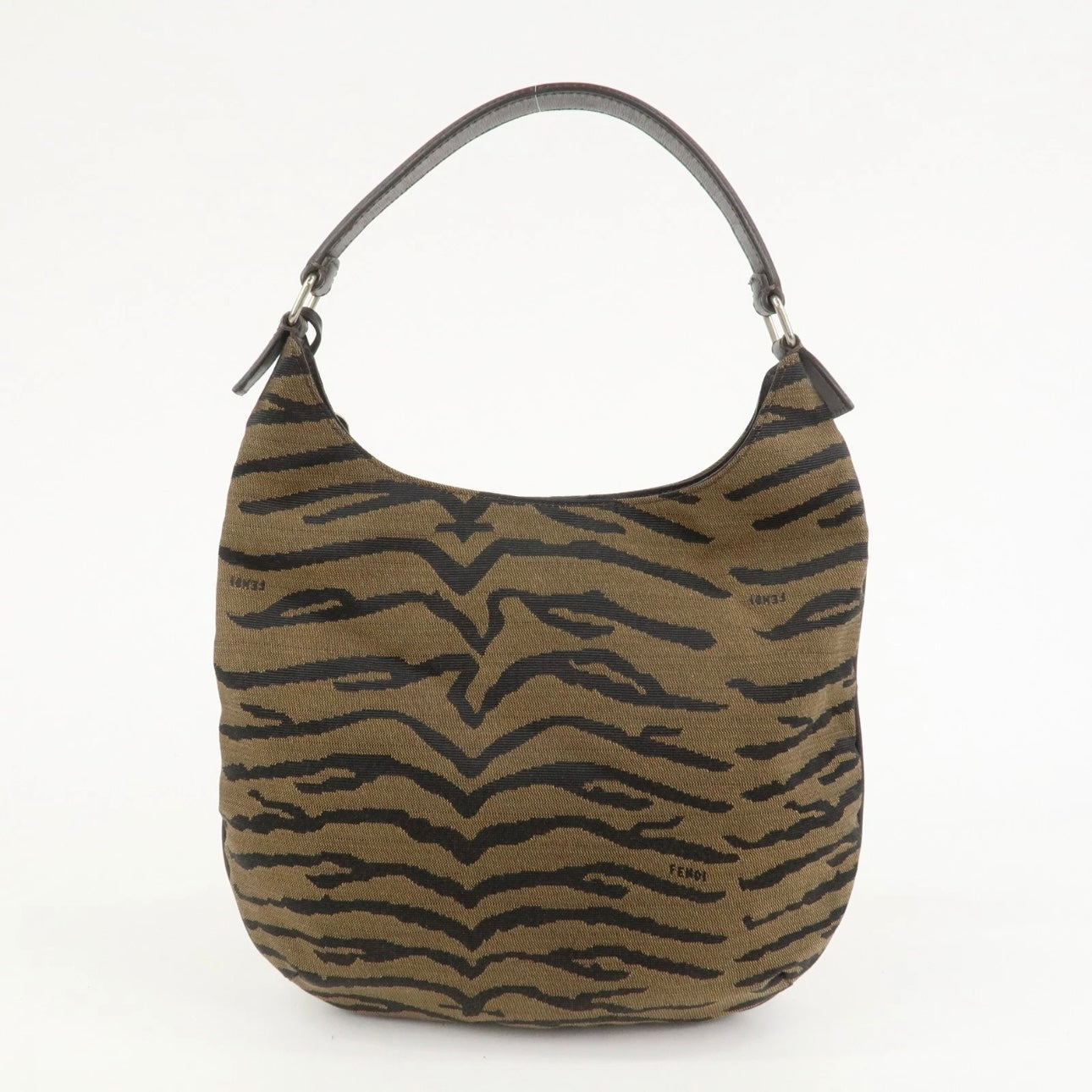 FENDI Canvas Leather Shoulder Bag Hand Bag Zebra Motif