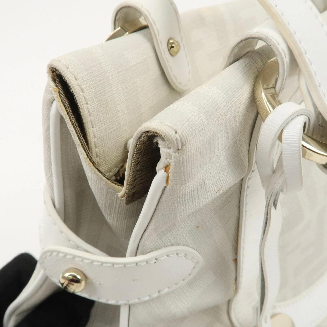 FENDI Zucca PVC Leather Shoulder Bag White Gold Hardware