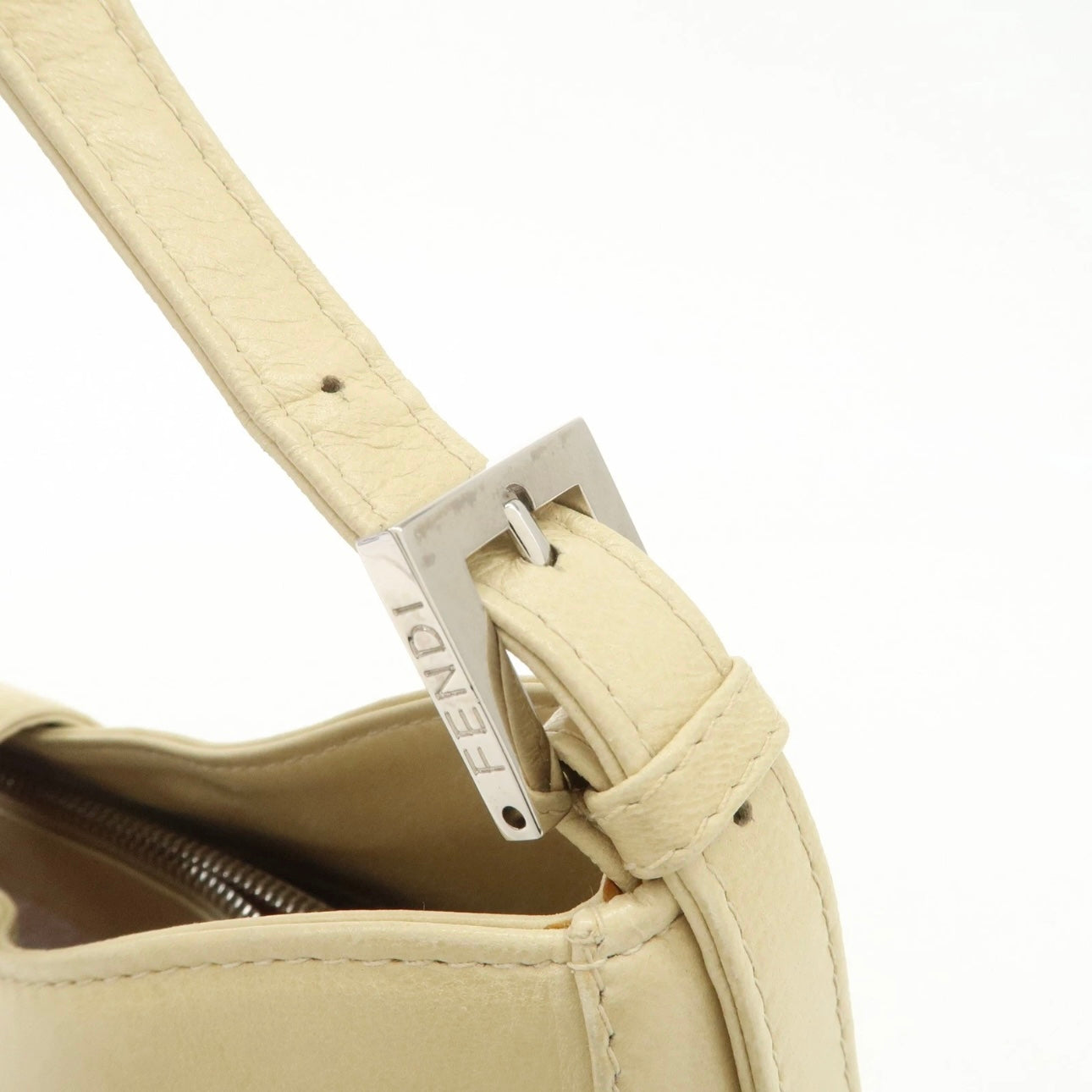 FENDI Leather Shoulder Bag Bag Beige Silver