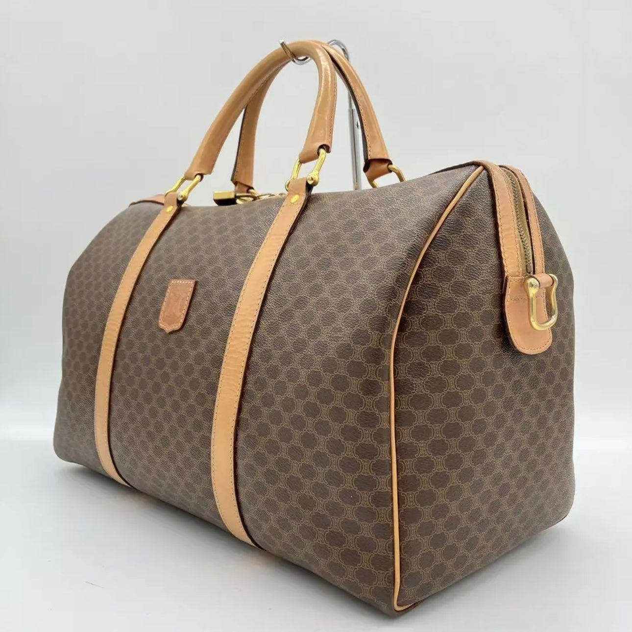 Celine 2-way Boston bag, macadam pattern, PVC, dark brown.