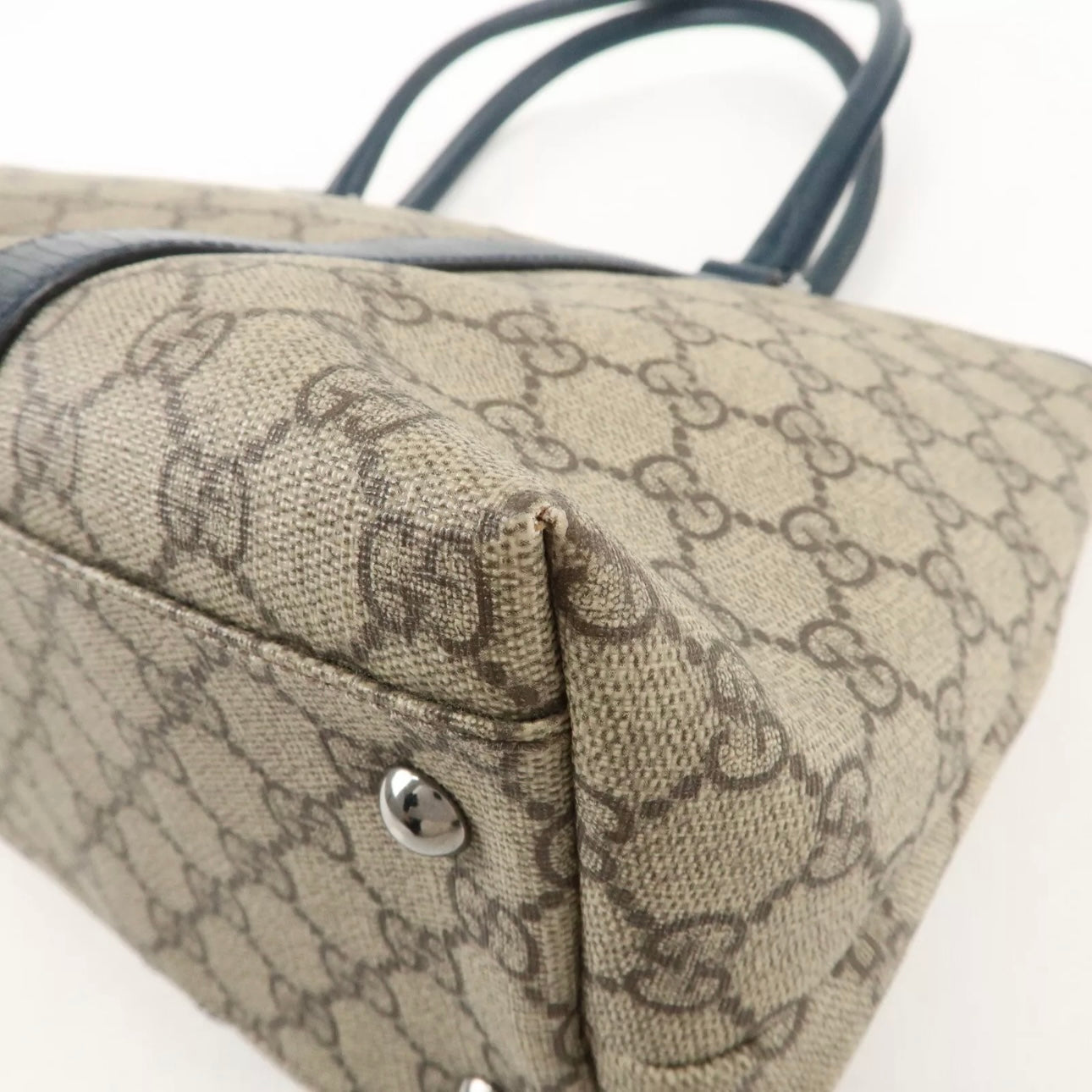 GG Supreme Leather Tote Bag Beige Navy