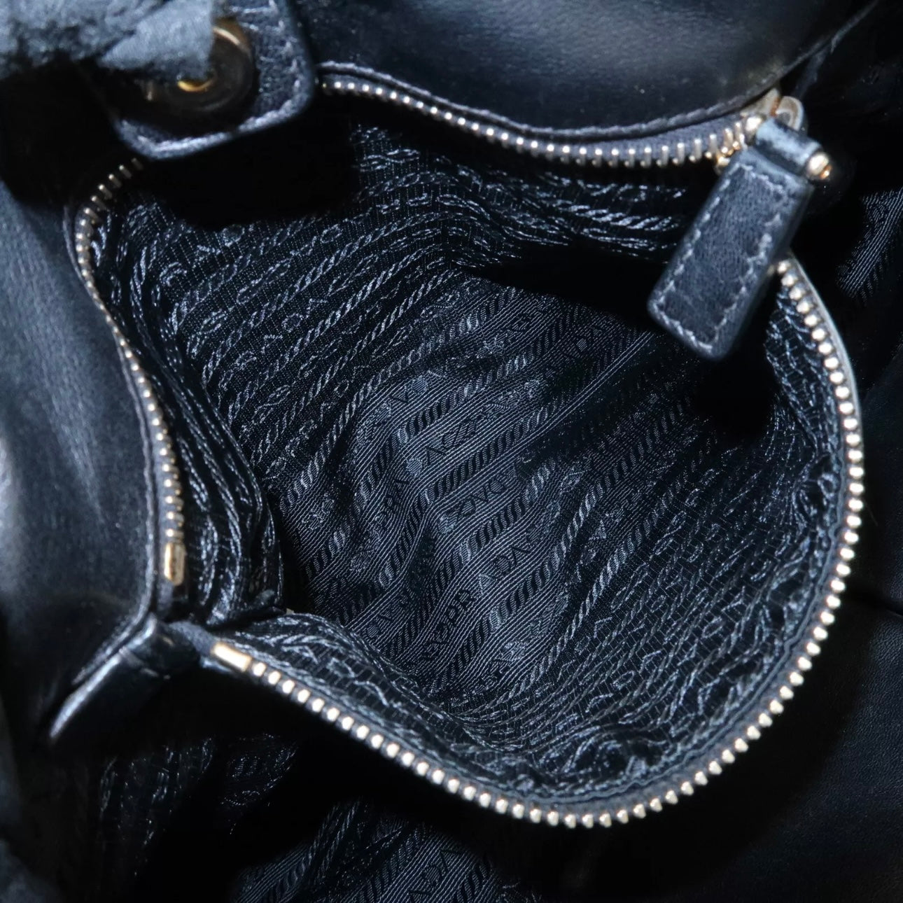 PRADA Leather Gathered 2Way Shoulder Bag Black