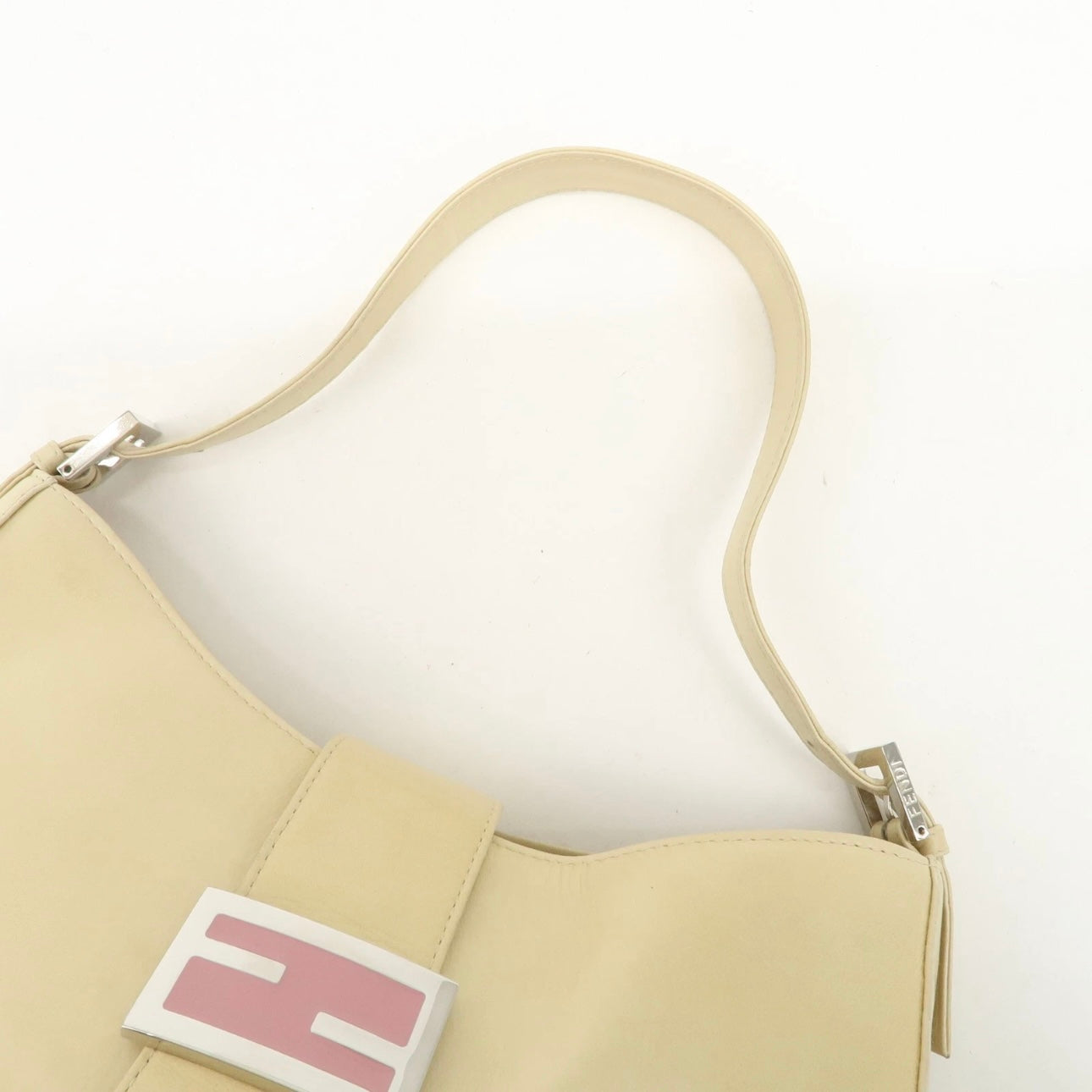 FENDI Leather Shoulder Bag Bag Beige Silver