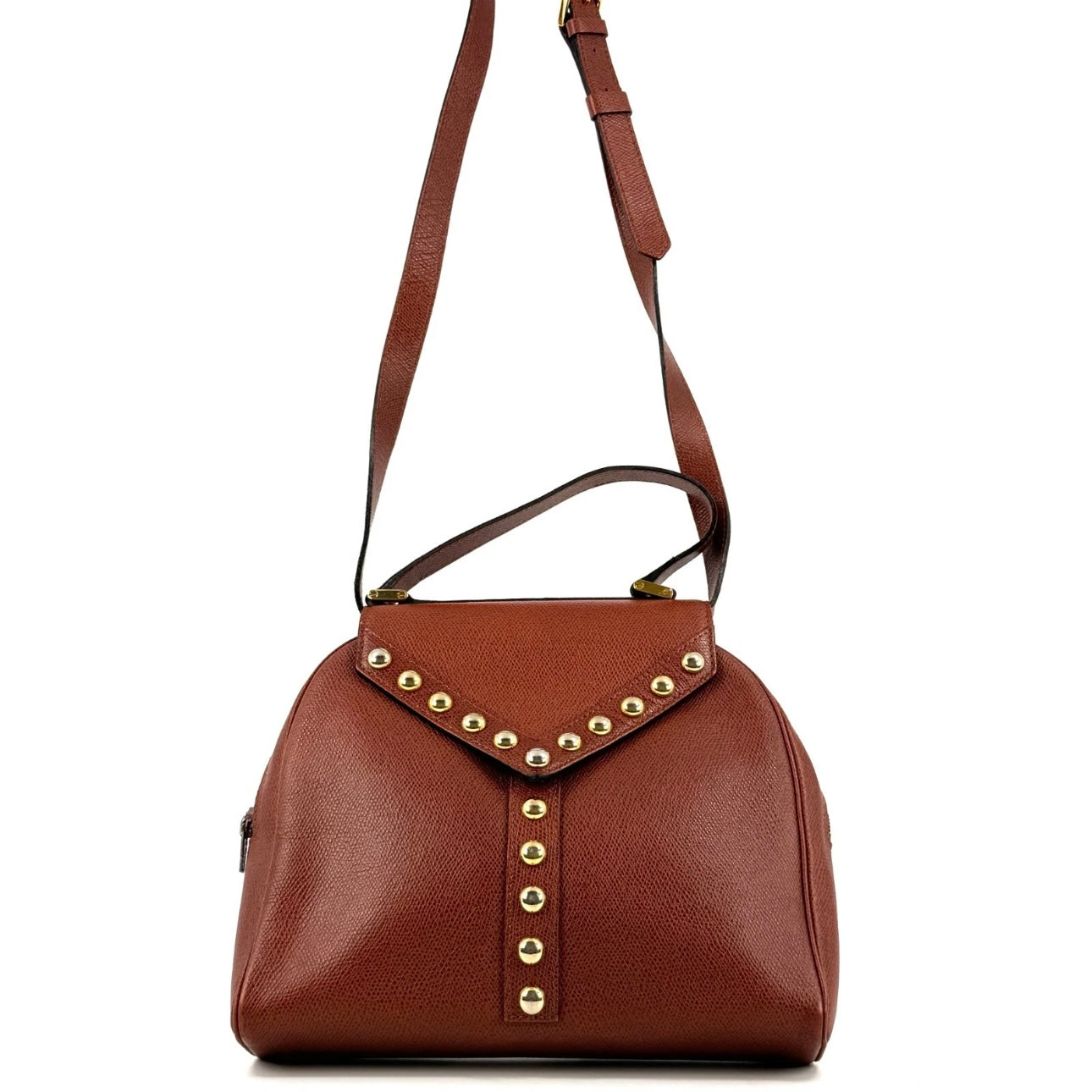 Yves Saint Laurent Y Studs 2way Shoulder Bag Leather Brown Vintage YSL
