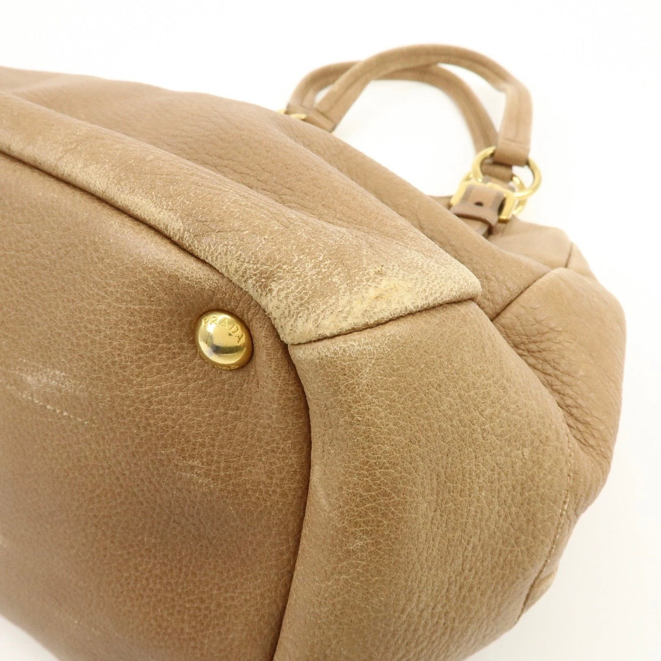 PRADA Leather Shoulder Bag Hand Bag Light Brown