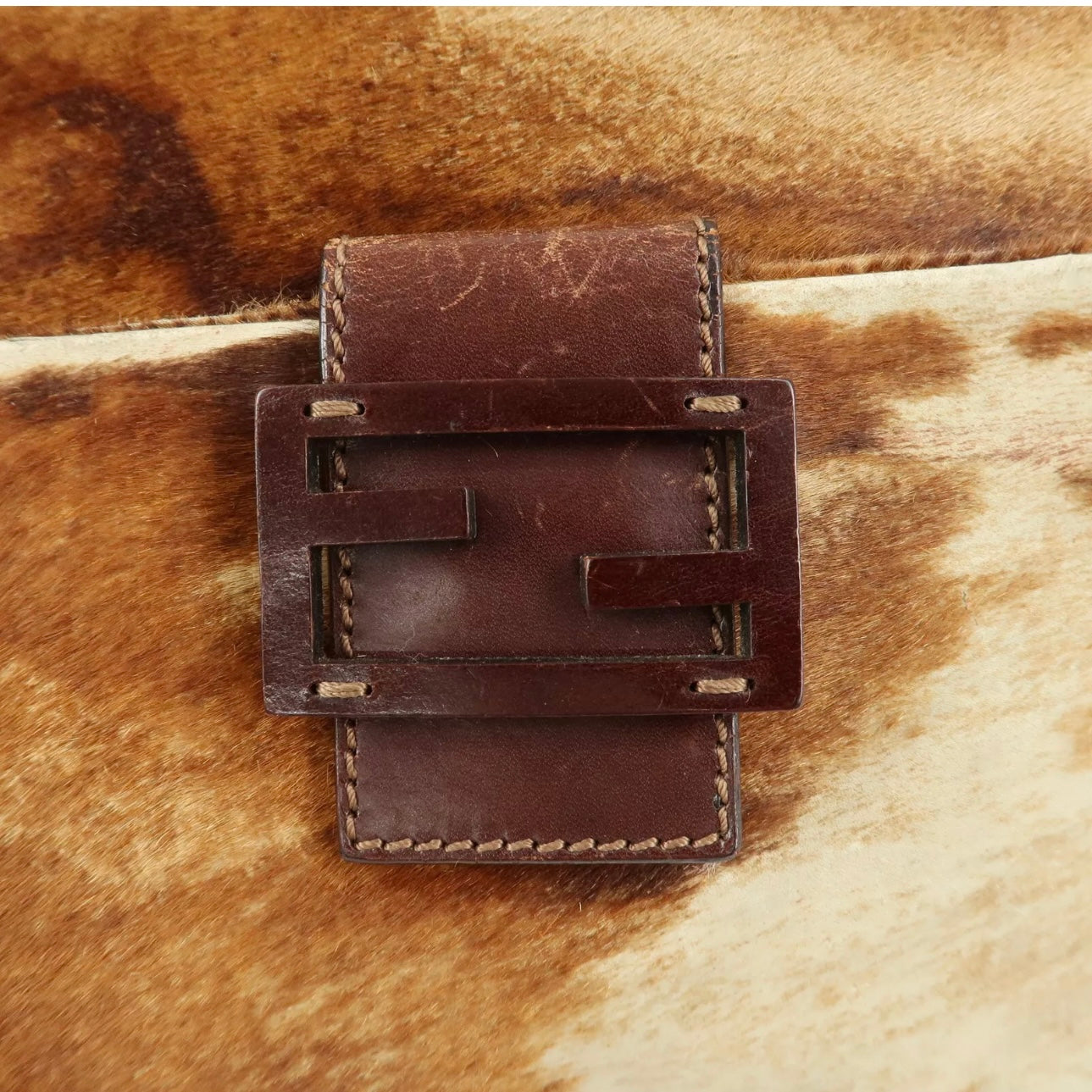 FENDI Calf Leather Shoulder Bag Brown Beige