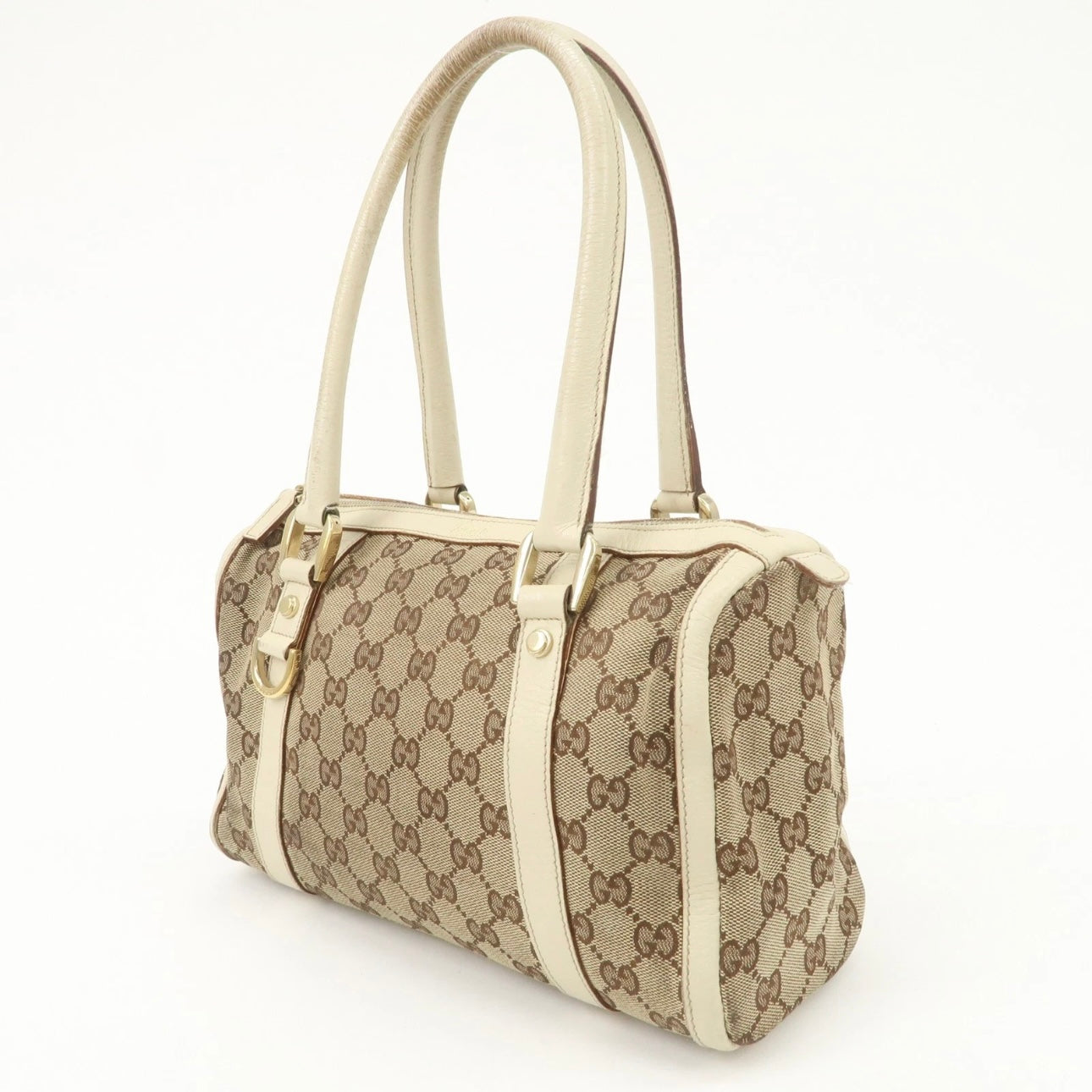 GUCCI Abbey GG Canvas Leather Boston Bag