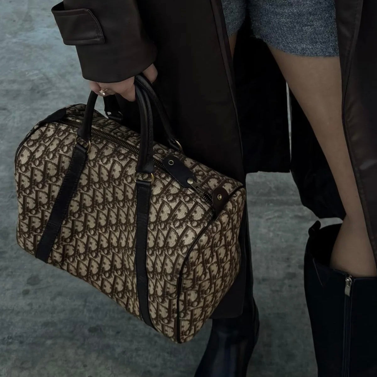 Dior Trotter Boston Handbag - Brown, Canvas Leather