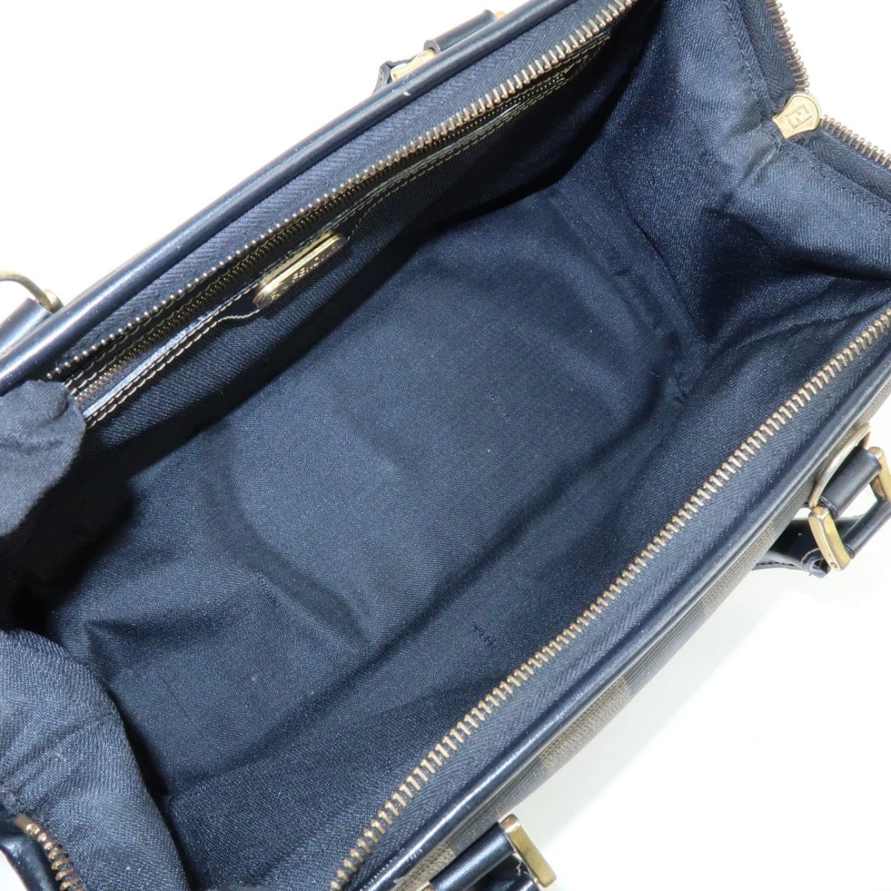 Fendi Pequin Boston Hand Bag - Black, Brown, PVC, Leather