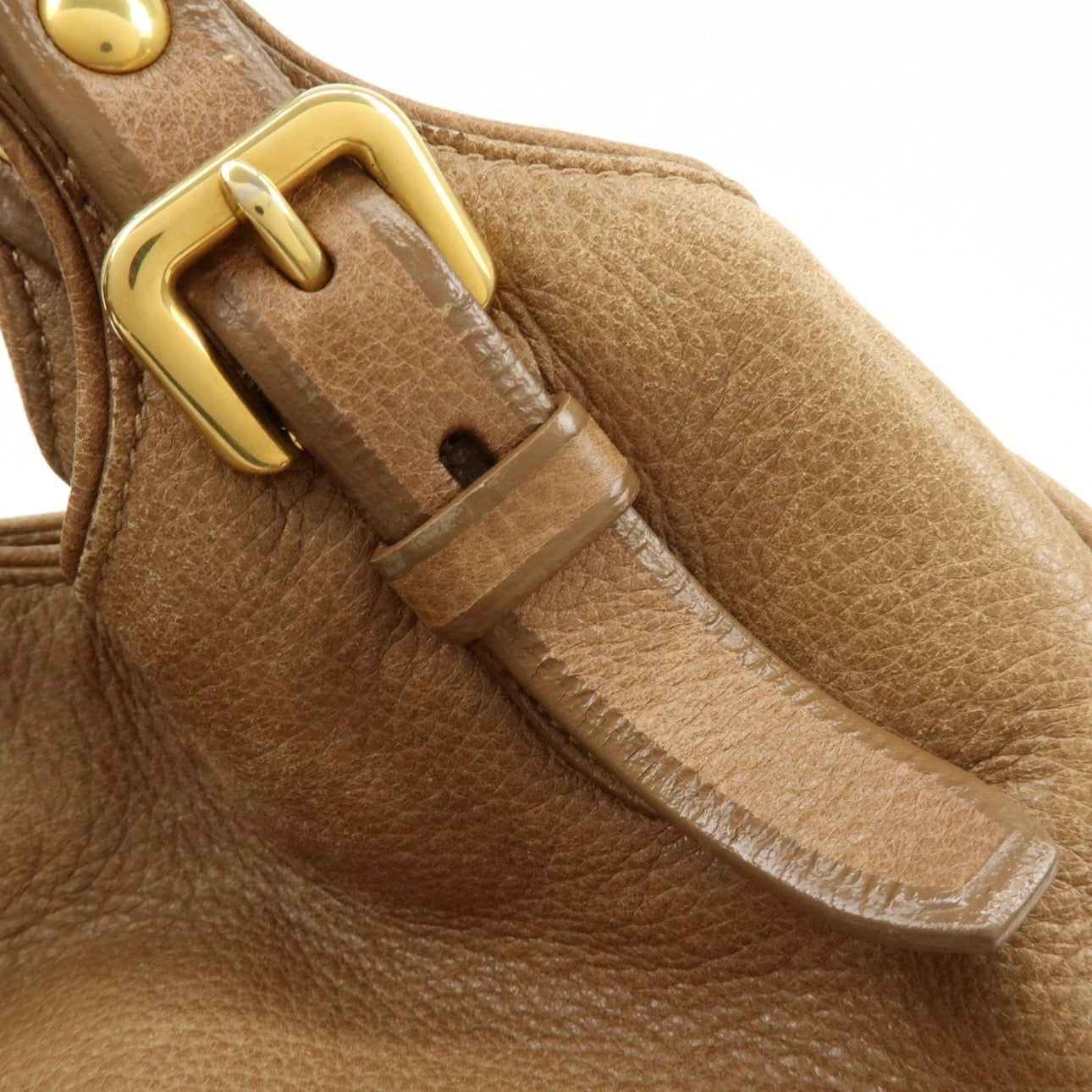 PRADA Leather Shoulder Bag Hand Bag Light Brown