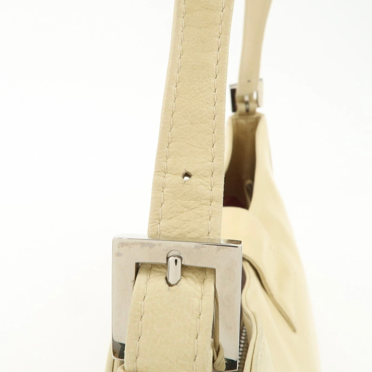 FENDI Leather Shoulder Bag Bag Beige Silver