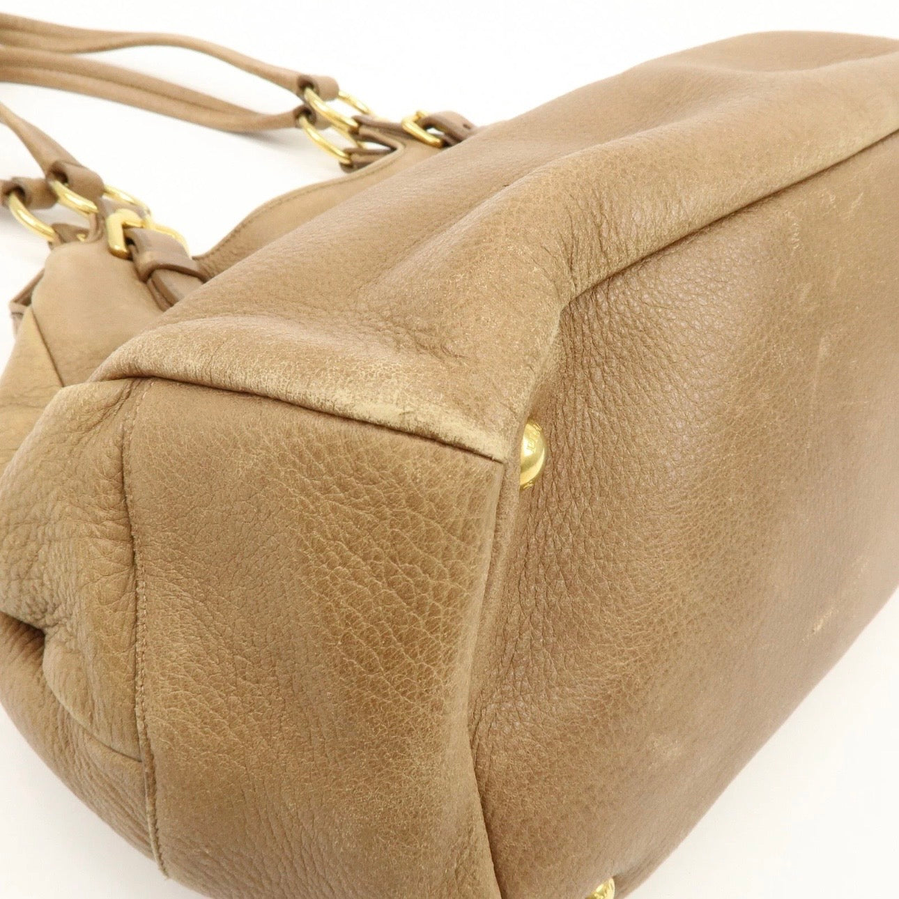 PRADA Leather Shoulder Bag Hand Bag Light Brown