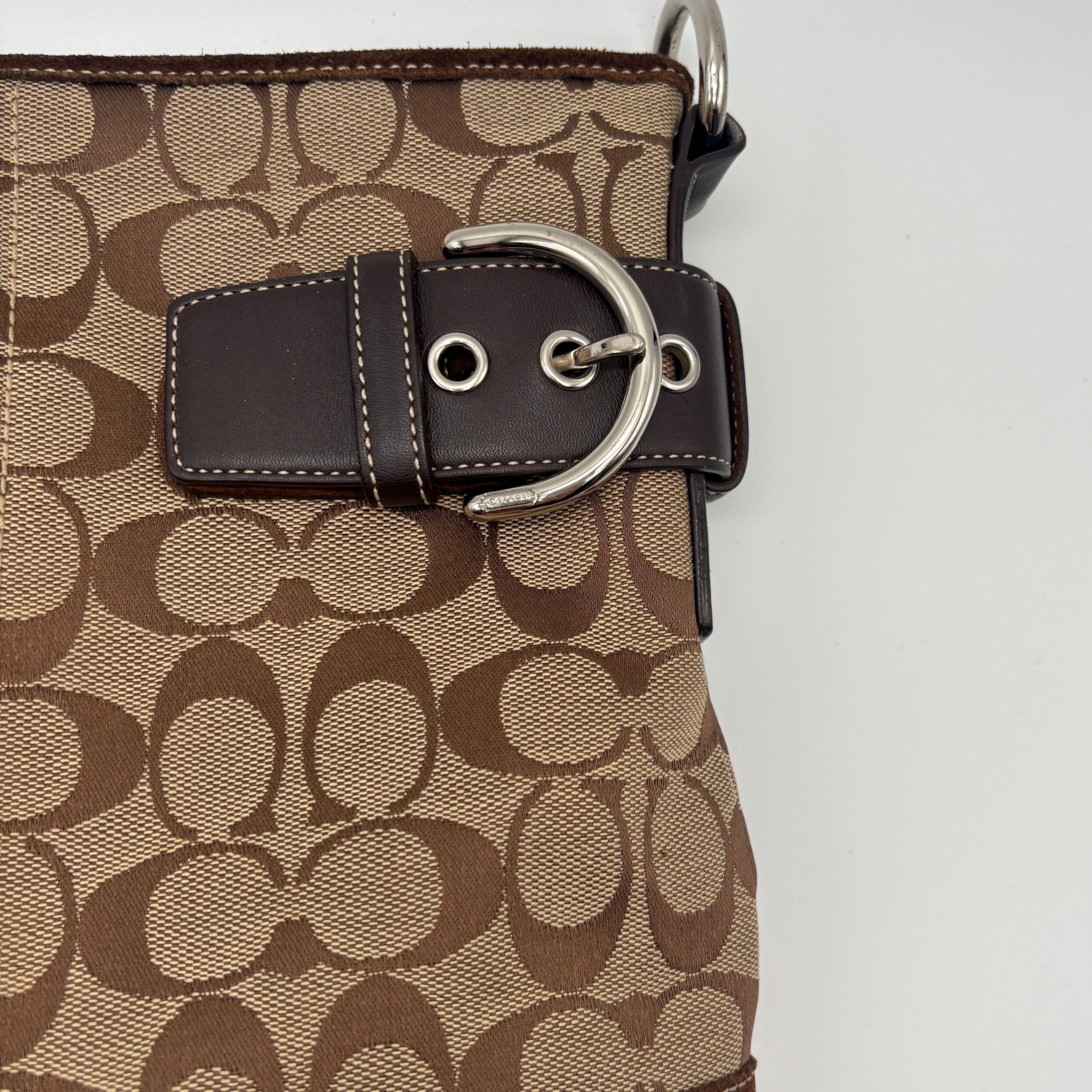 Coach shoulder bag beige brown signature 2-way bag canva