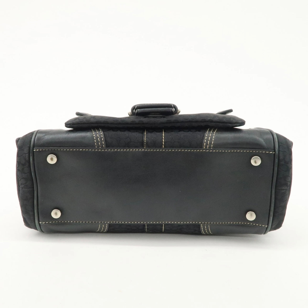 COACH Leather Canvas Hand Bag Brown Silver