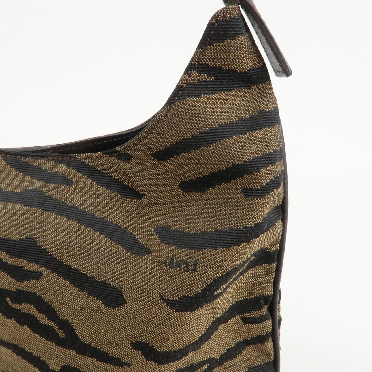 FENDI Canvas Leather Shoulder Bag Hand Bag Zebra Motif