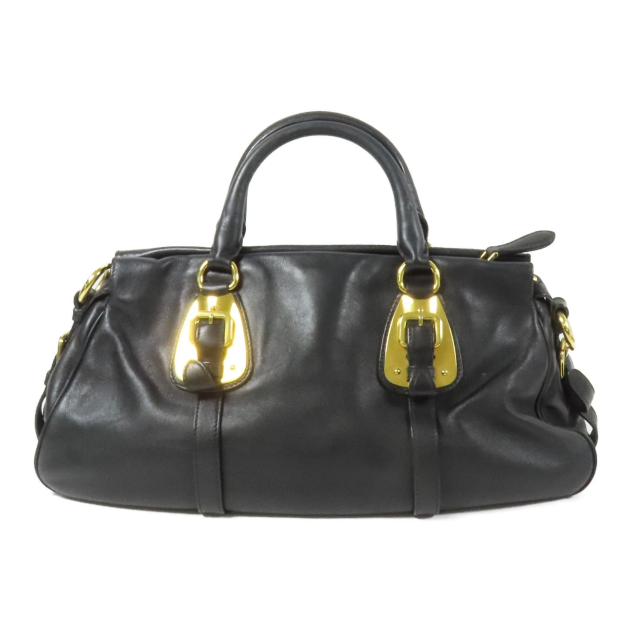 Prada GHW Bauletto Handbag - Black, Calfskin Leather