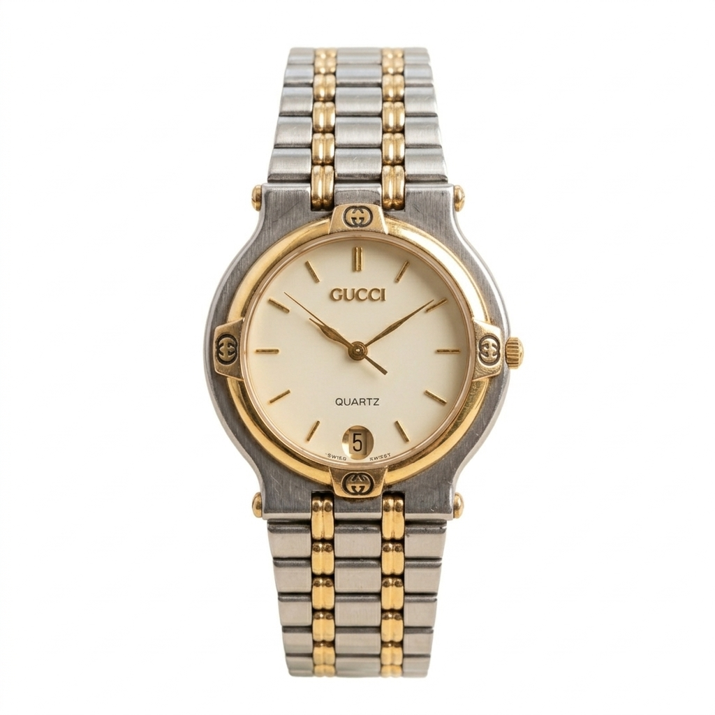 Vintage GUCCI 9000M Men's Quartz Watch Gold Dial Swiss Made