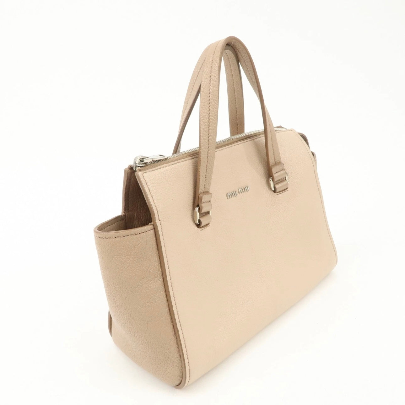MIU MIU Leather 2Way Hand Bag Beige Pink Beige