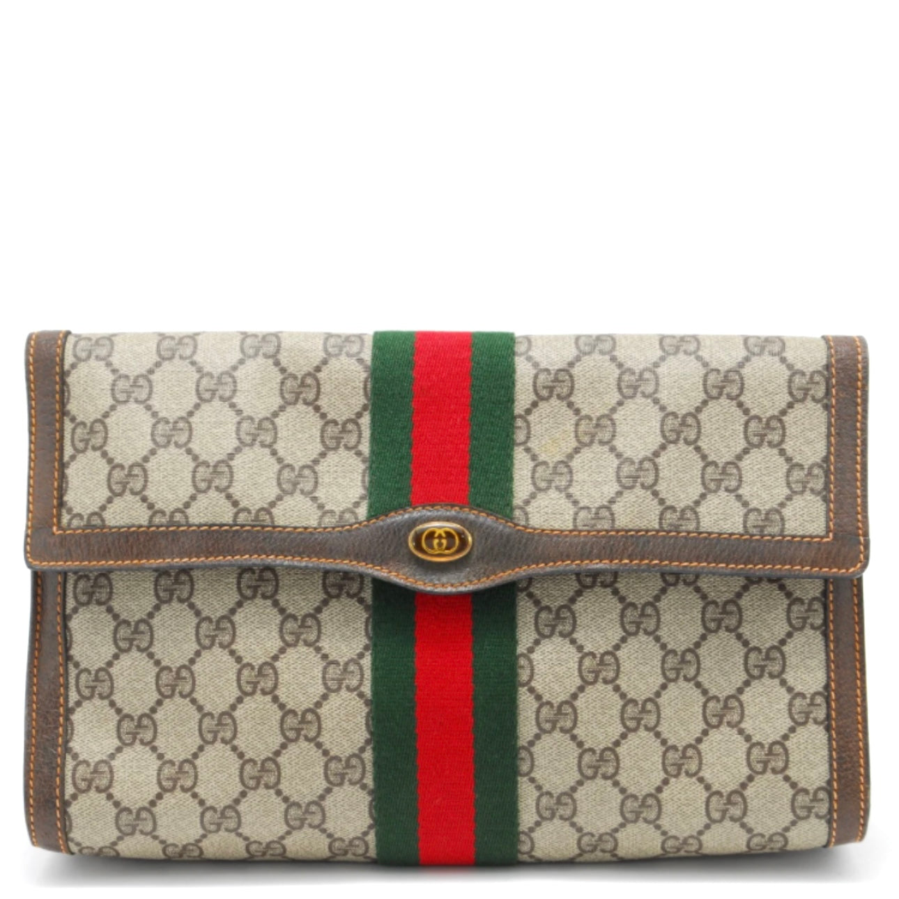 Gucci Sherry Line Clutch Bag - Brown, PVC Leather