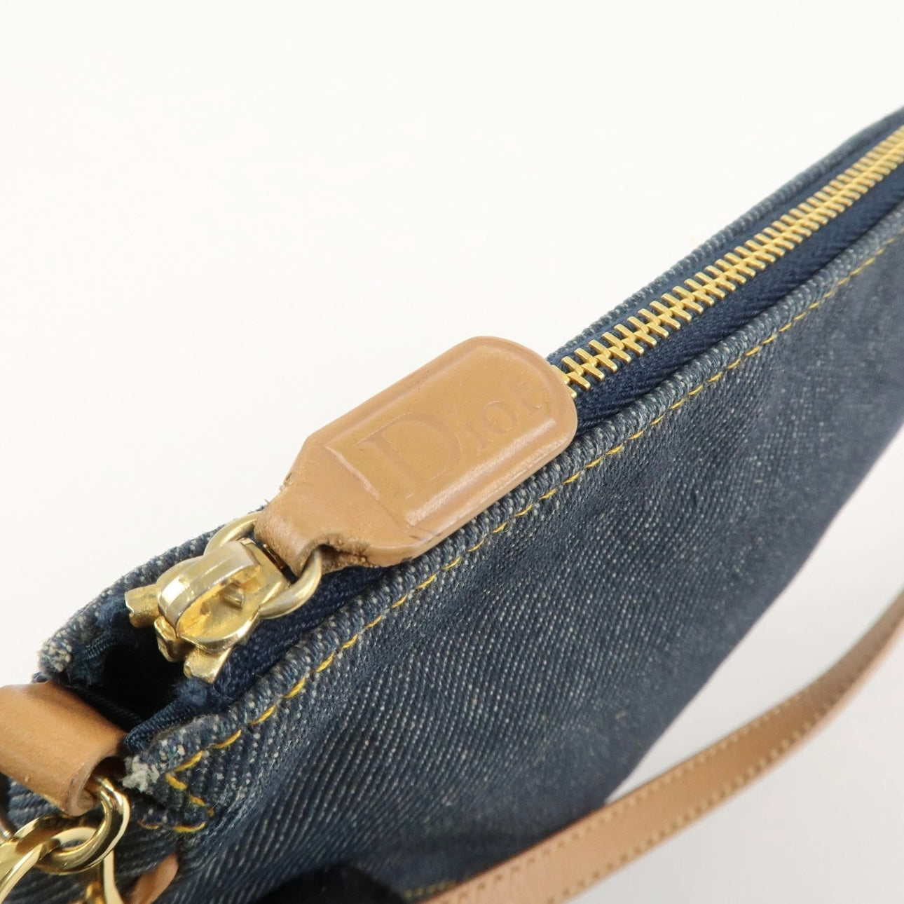 Christian Dior Saddle Pouch Denim Leather Hand Bag Shoulder Bag Indigo