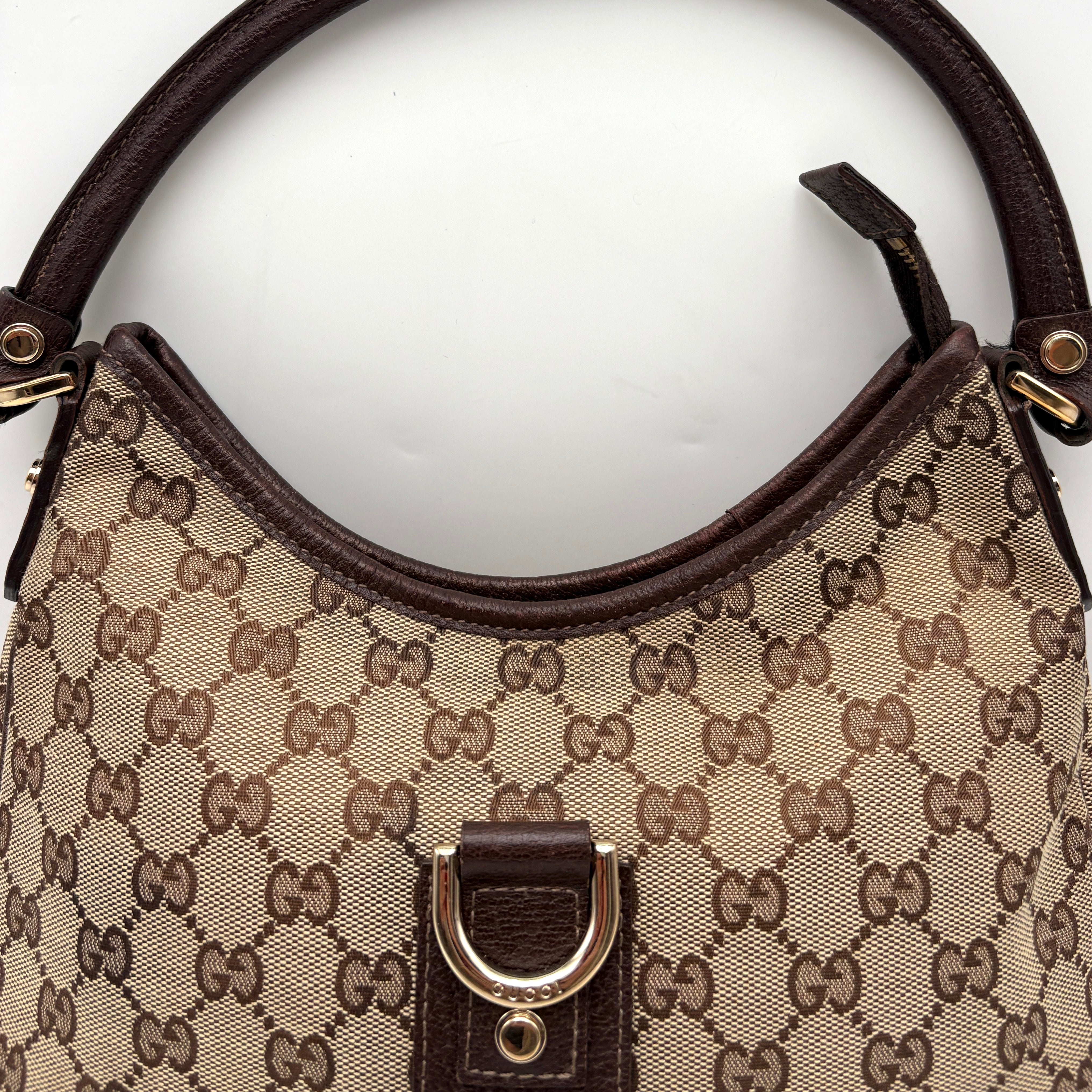 GUCCI ABBEY GG CANVAS LEATHER SHOULDER BAG