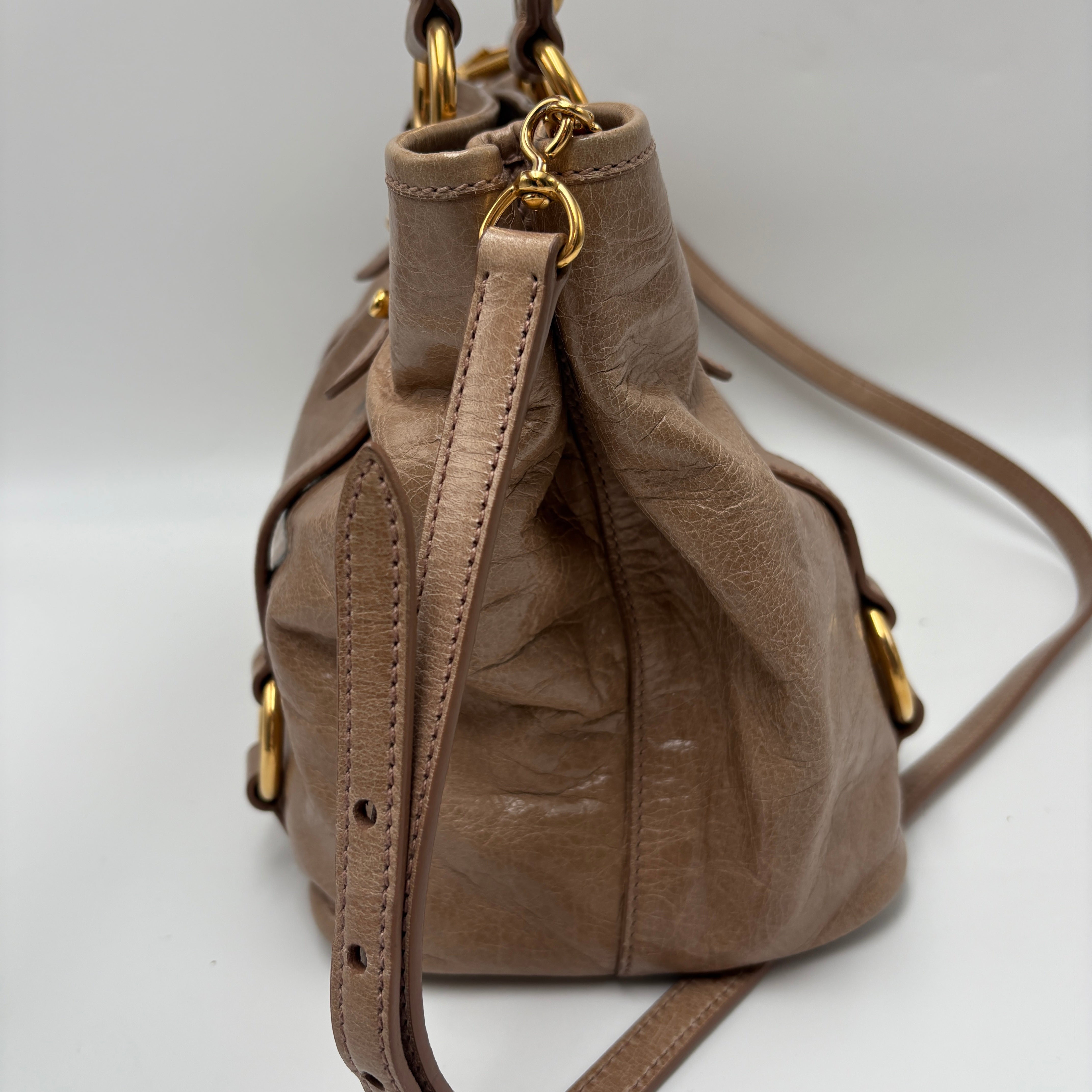 Miu Miu Leather Brown Gathered Handle Shoulder Bag