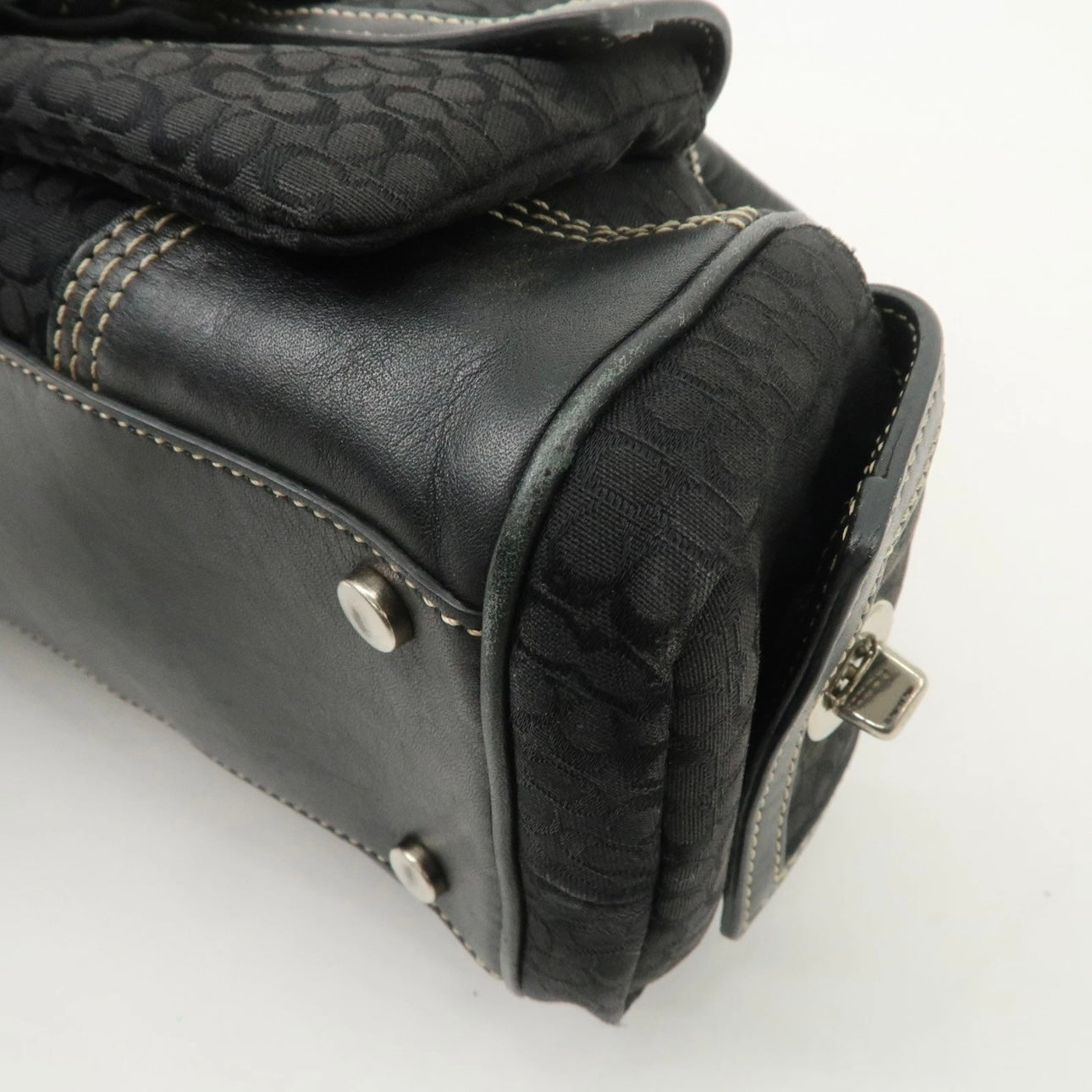 COACH Leather Canvas Hand Bag Brown Silver