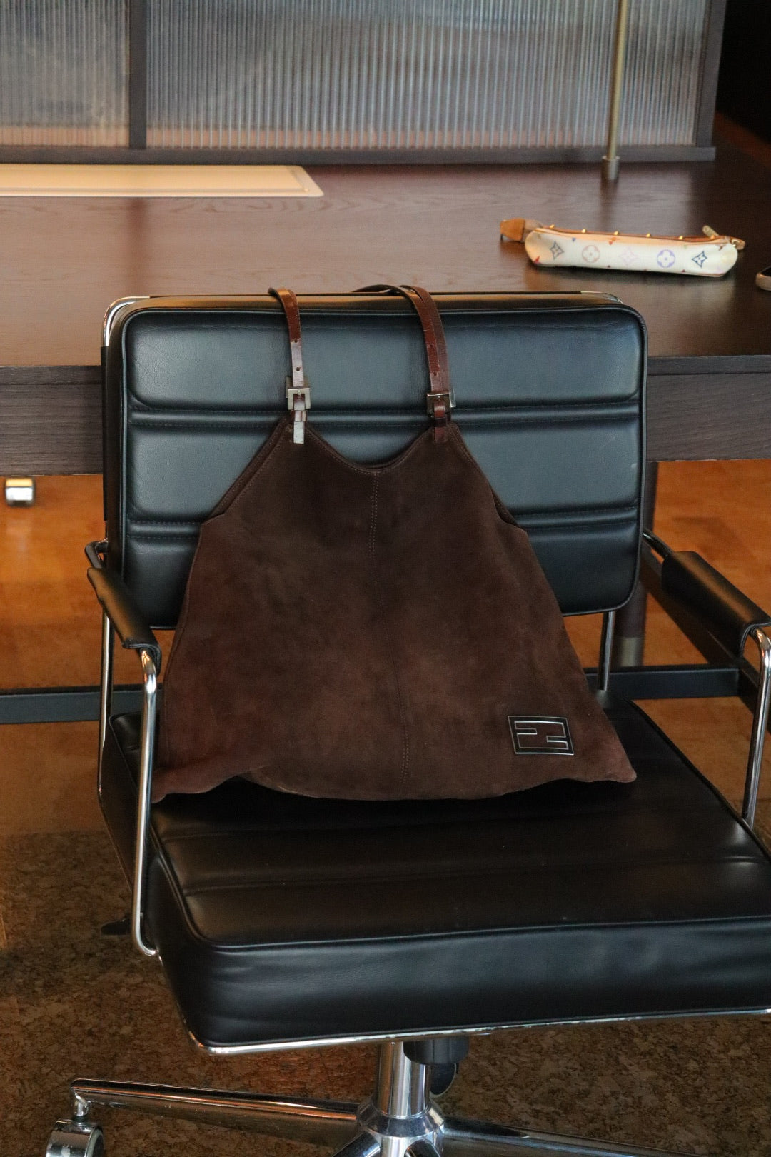 FENDI Suede Tote Shoulder Bag