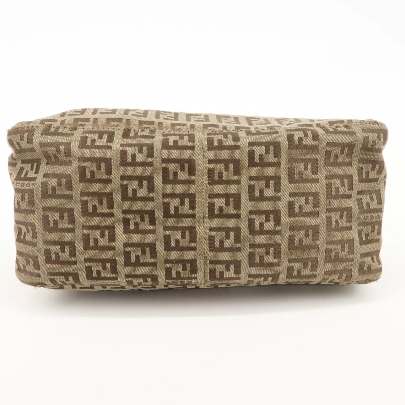 Fendi Zucchino Canvas Leather Hand Bag Beige Brown