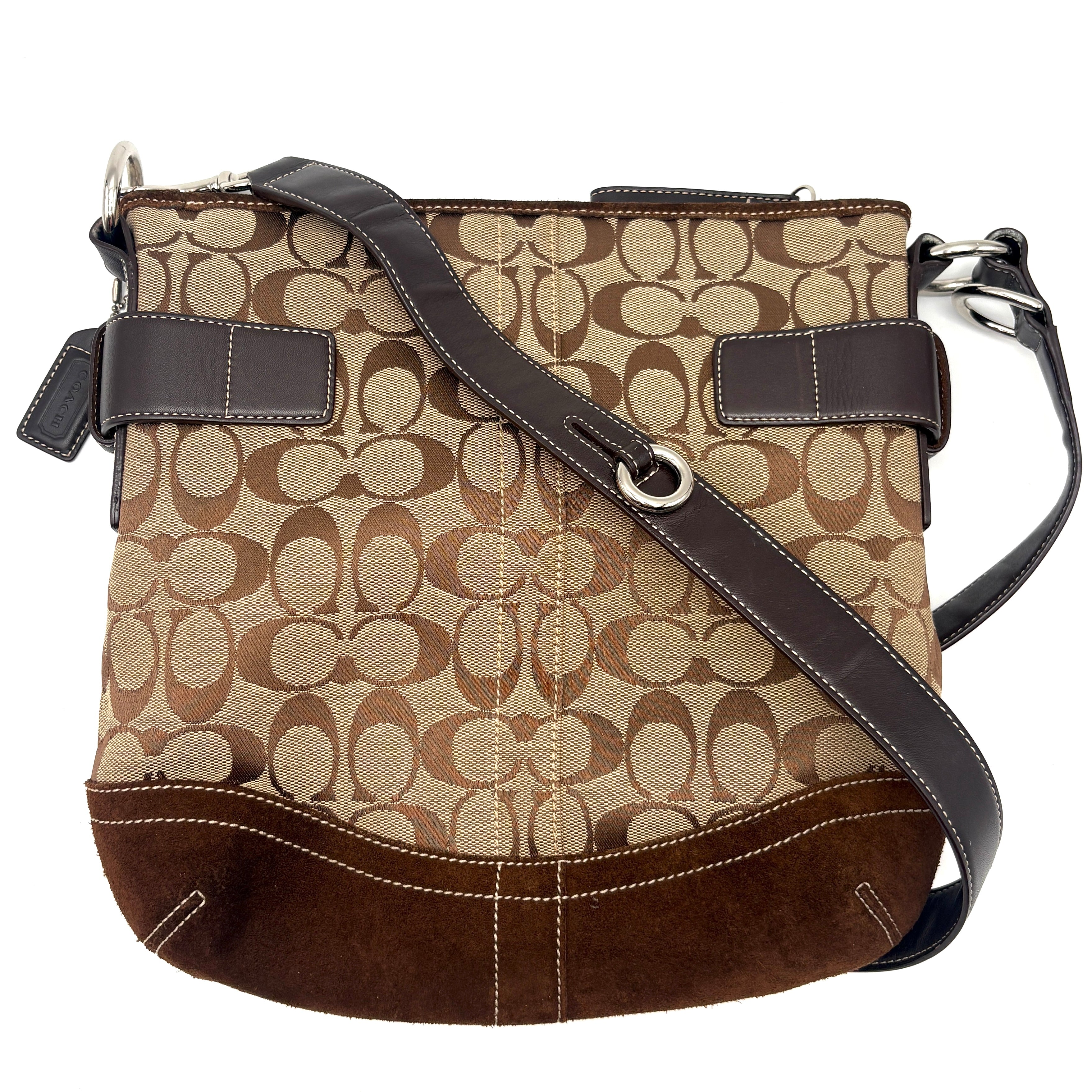 Coach shoulder bag beige brown signature 2-way bag canva