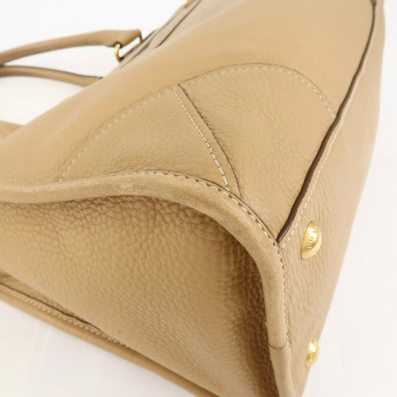 PRADA Logo Leather 2Way Bag - Beige, Leather