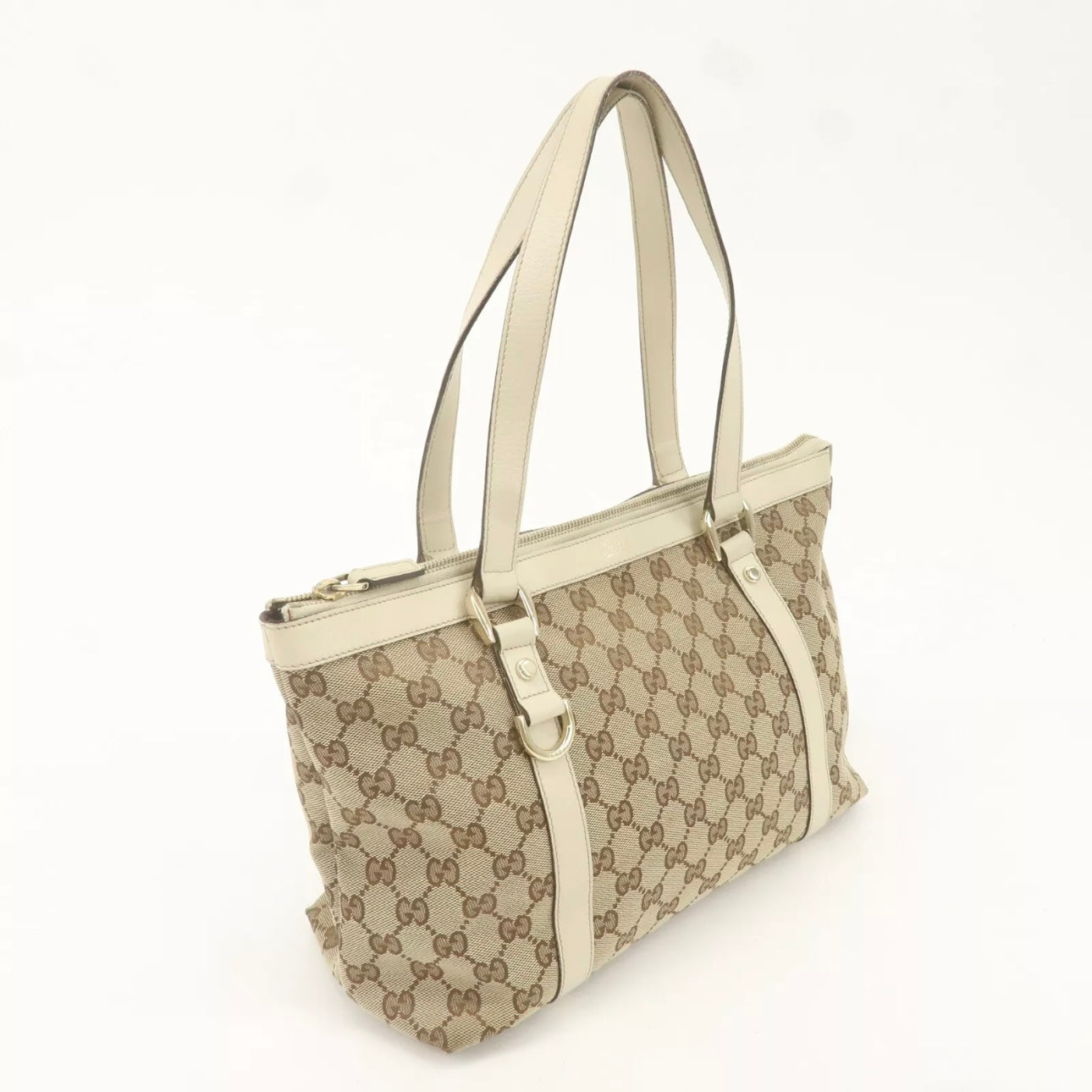 Gucci Abbey GG Canvas Leather Tote Bag Beige Ivory